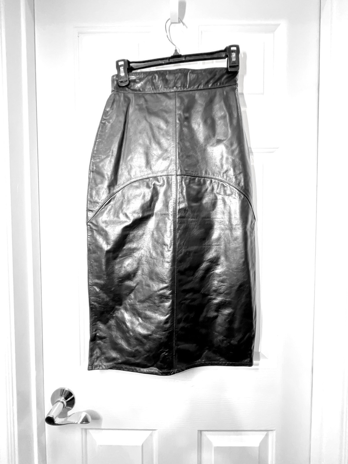 Vintage 80s Black Leather Pencil Skirt High Waist Size 3/4 XS S Bolivia Retro