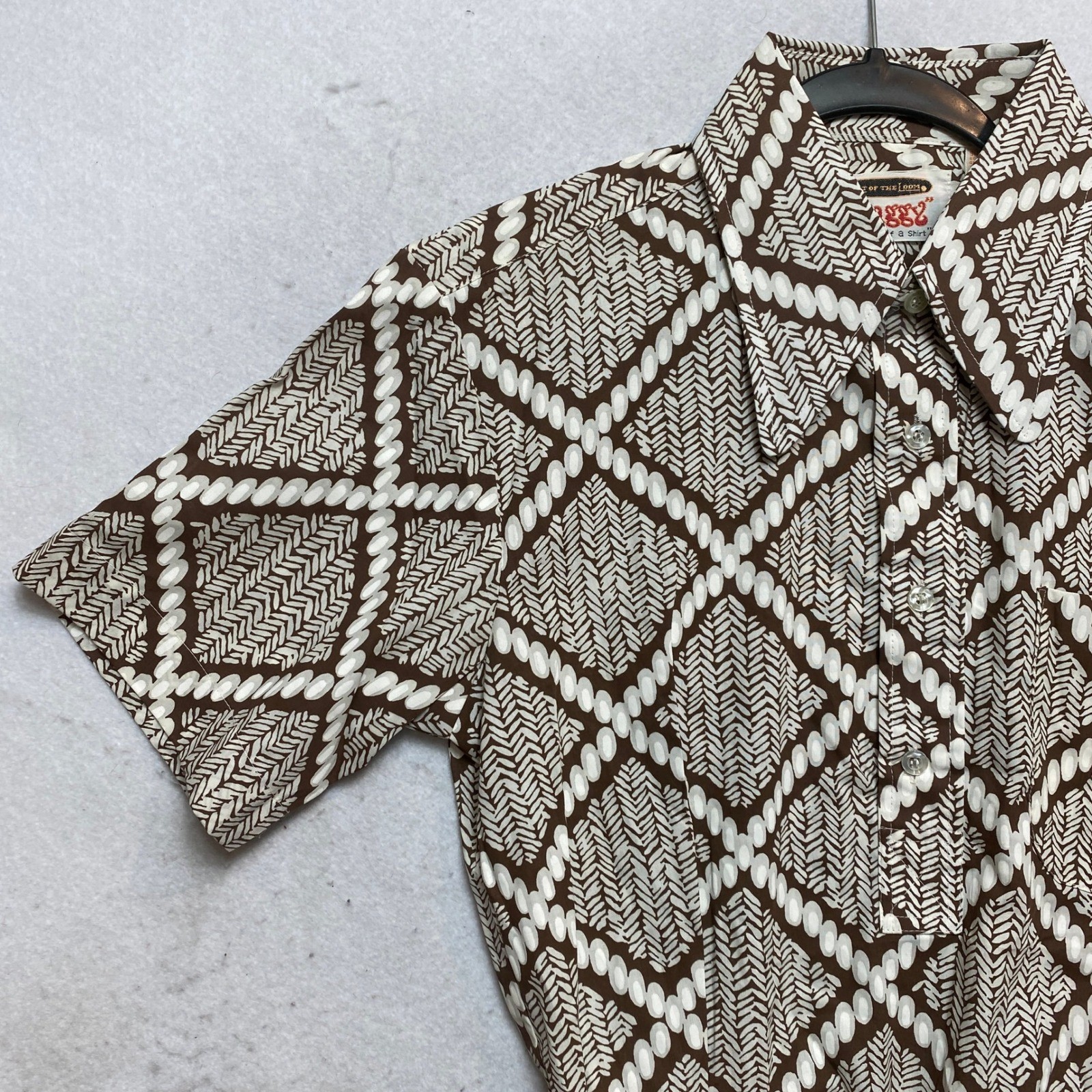 Fruit of the Loom Shaggy Shirt Women M Brown Geometric Knit Banded Waist Vintage