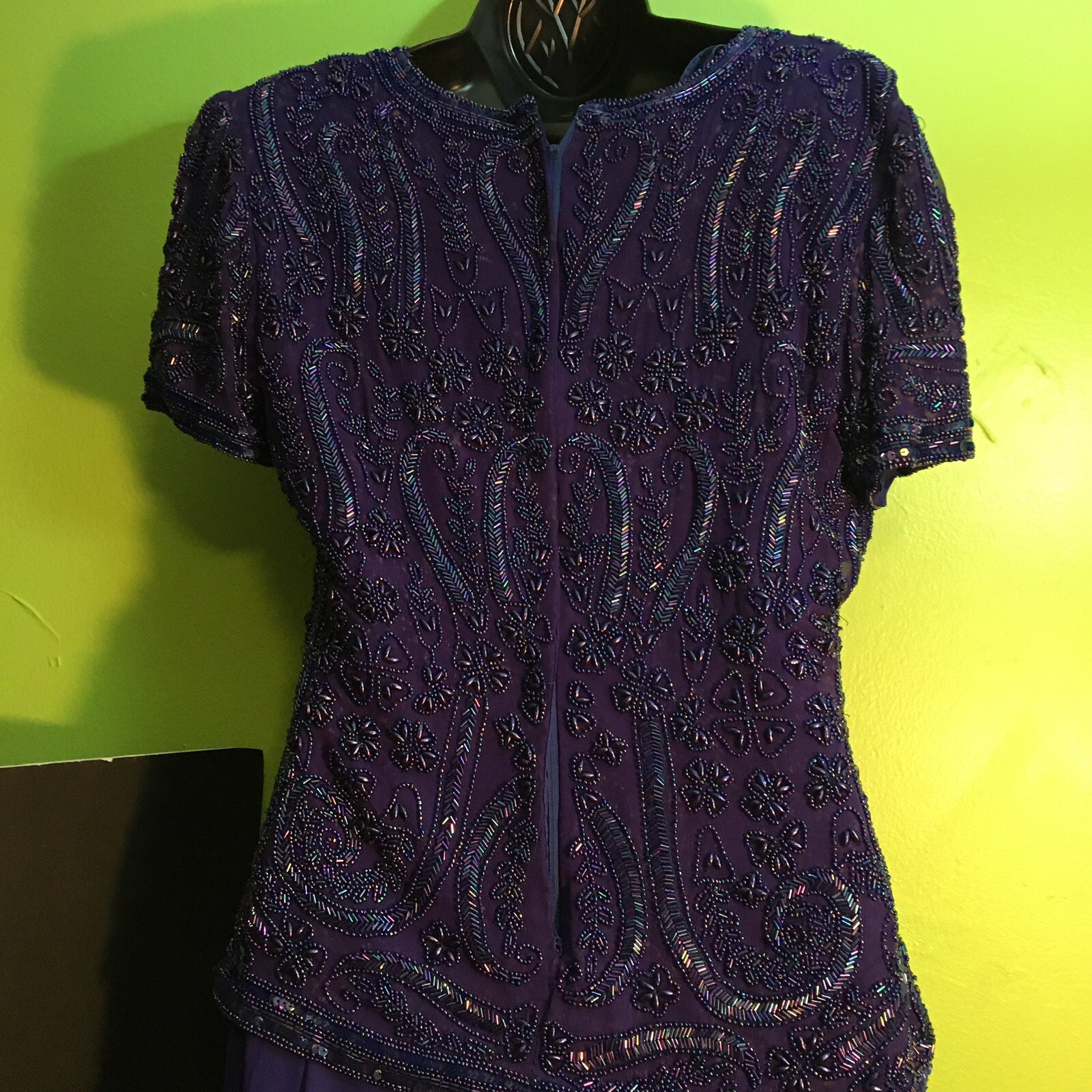 Vintage Stenay Stunning Evening beaded Dress Marine Blue Size 6 With Nice Design
