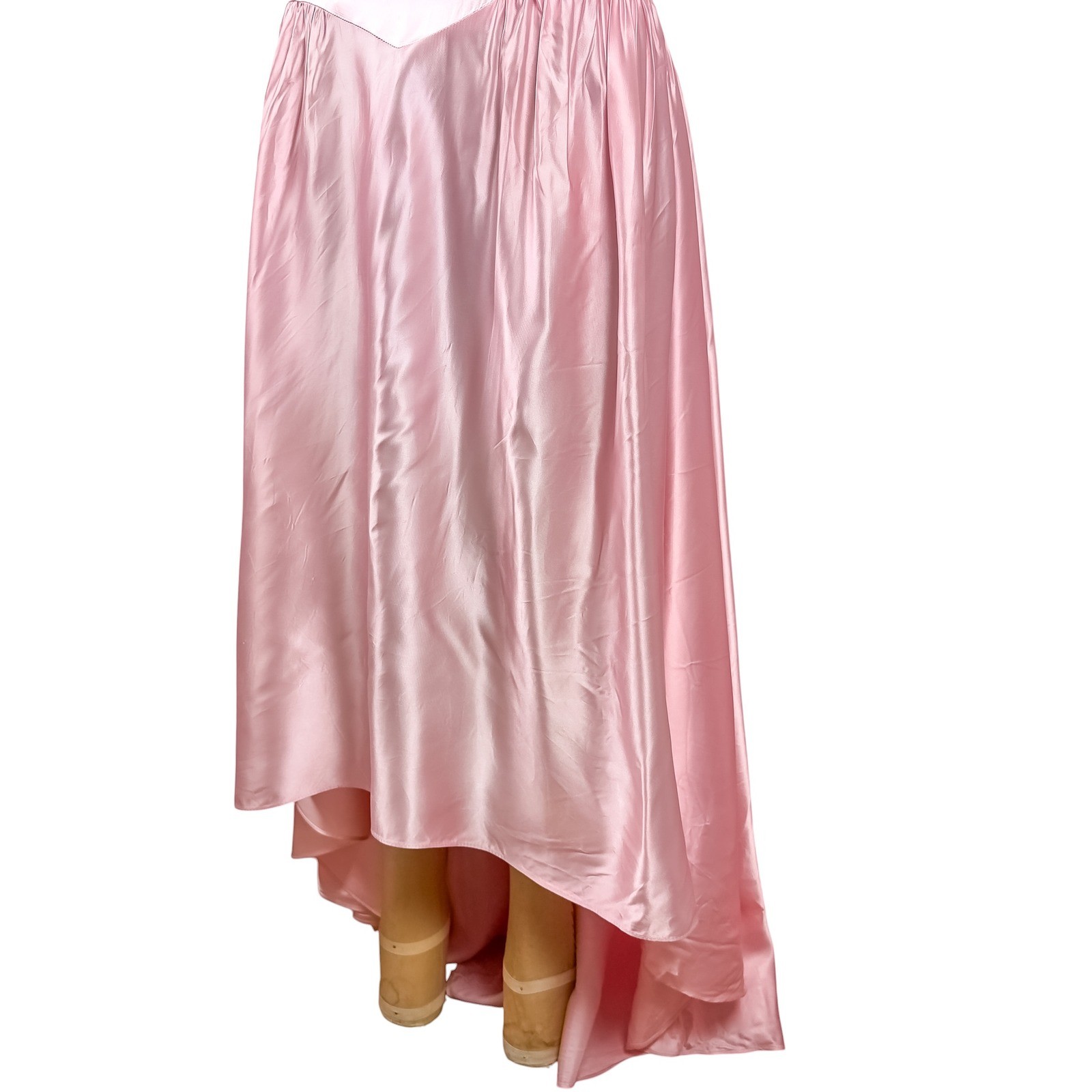 Vintage 80s Satin Pink Formal Ball Gown Princess Bow Hi Low Prom Party Dress