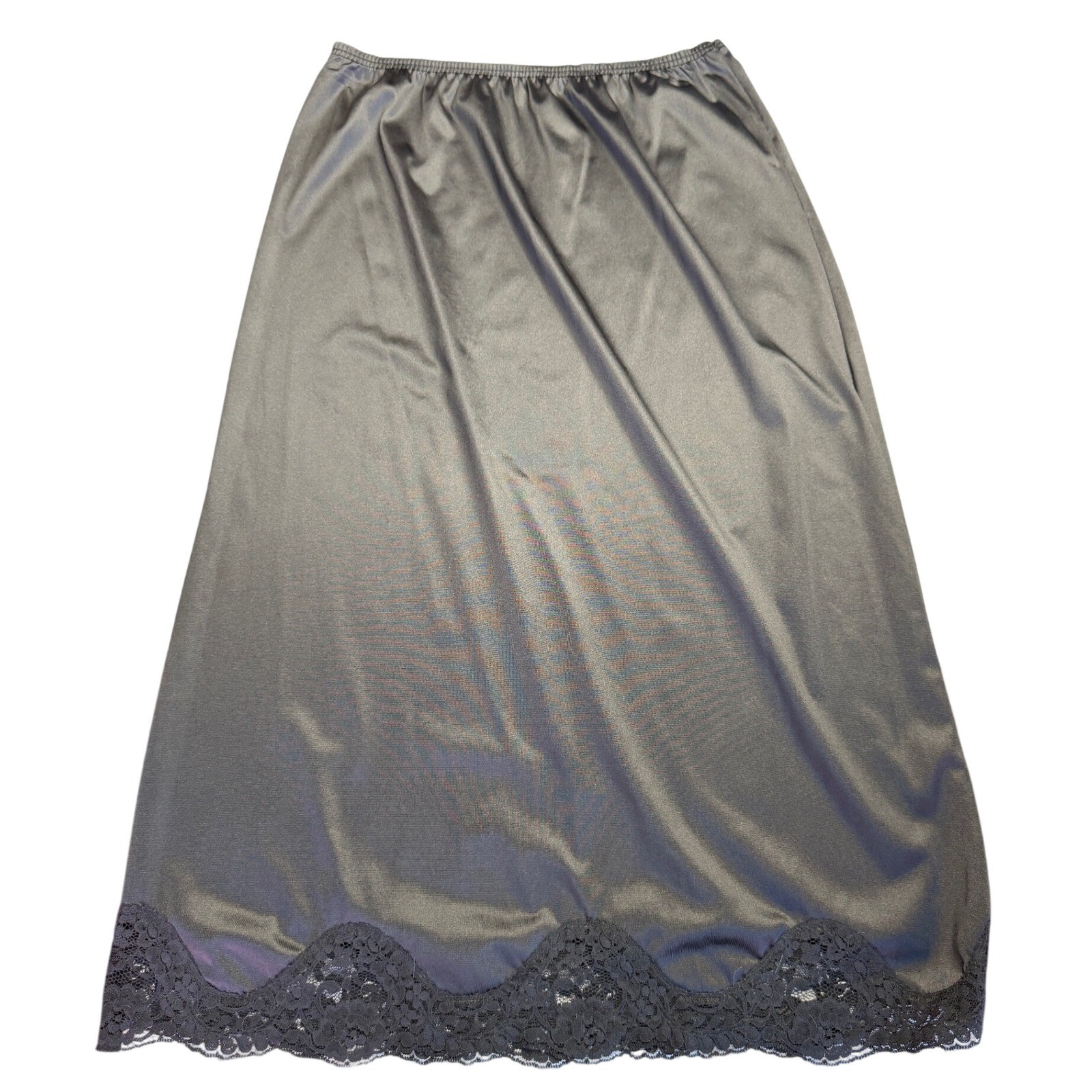 Adonna Vintage Black Lace Trim Half Slip Skirt Small 30 Nylon Midi Long Slit USA