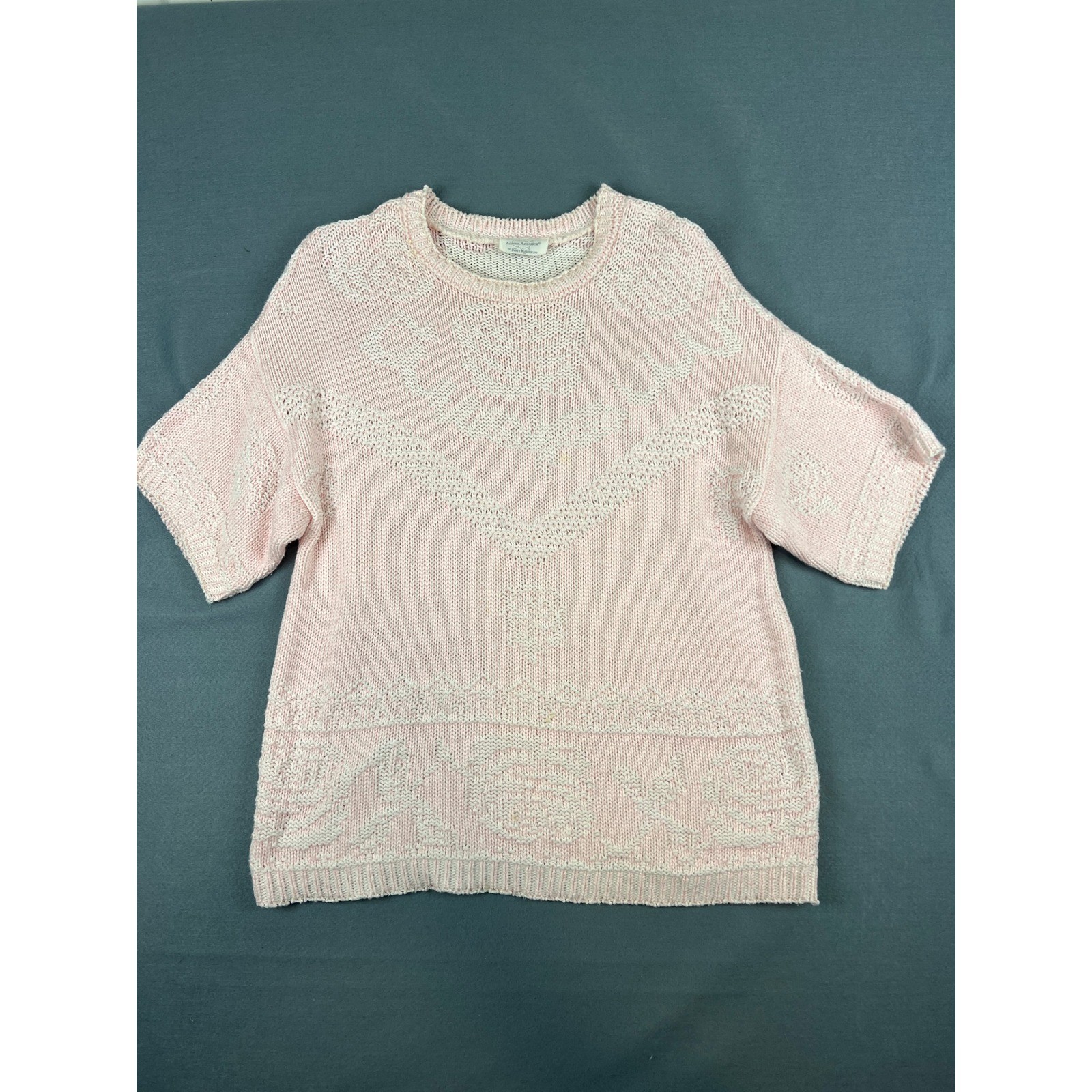Across America Knit Sweater Vintage Coquette Cottagecore Pink Cotton Blend M/L