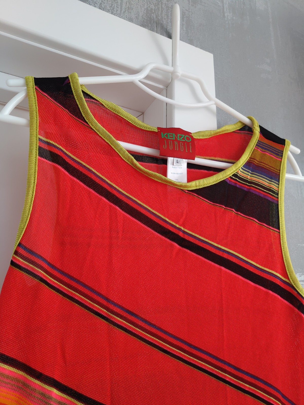 Kenzo Jungle Vintage Striped Multicolor Top Tank Shirt Dress Jersey Sleeveless L