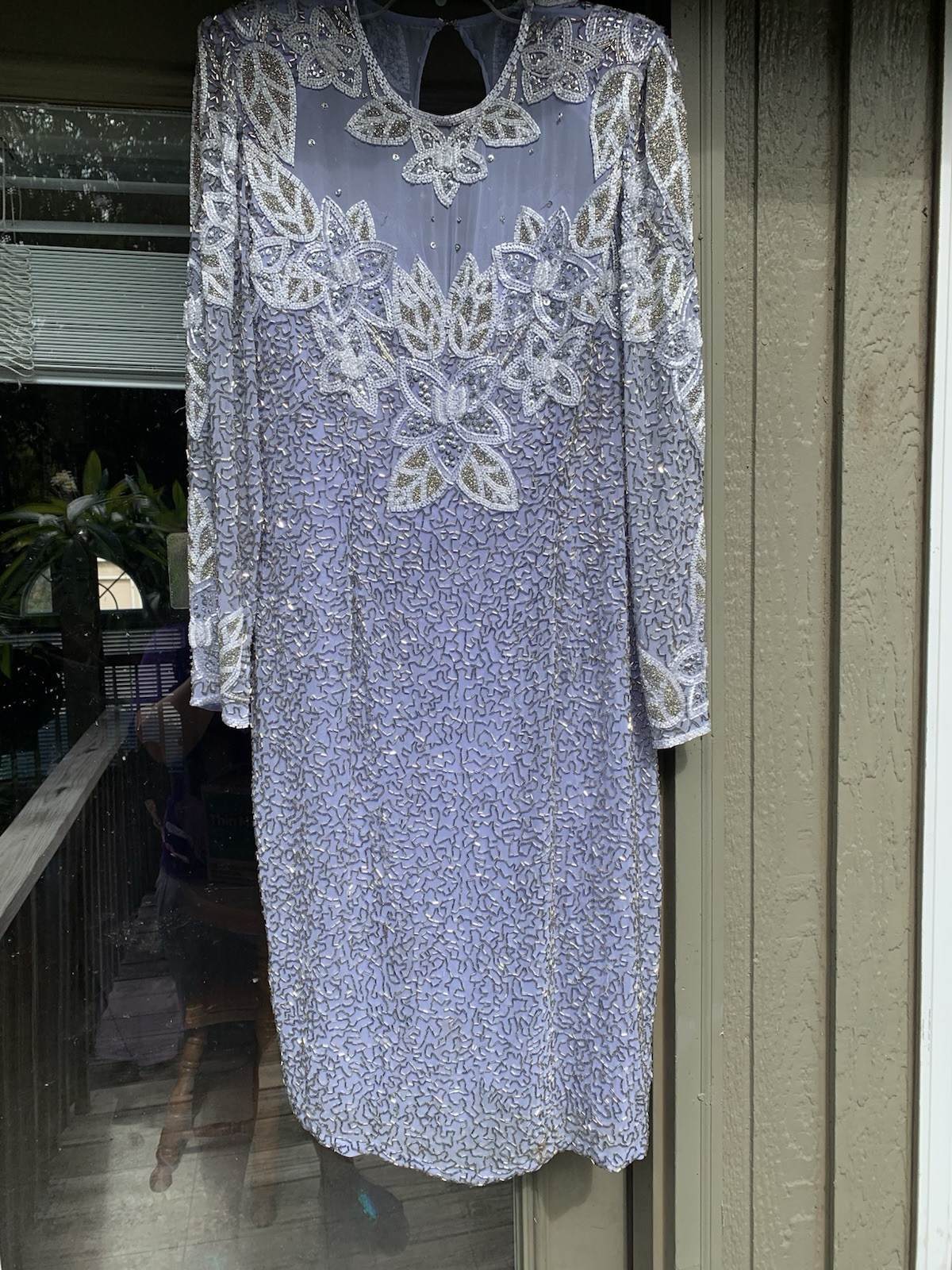 Vintage 80’s Lavender Purple Silver Sequin White Beaded Formal Church Dress