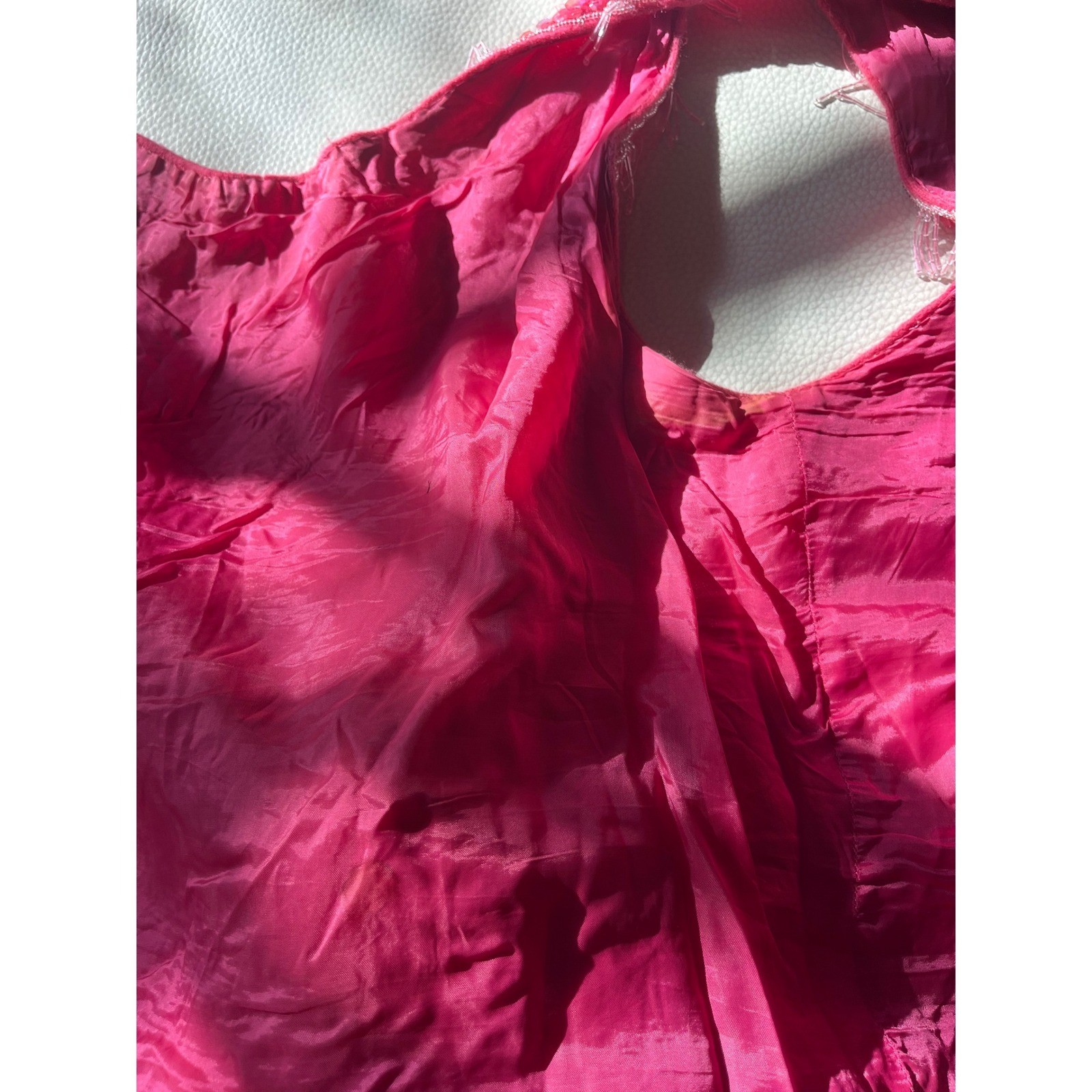 Sequin Tassel Zephyr Wool Vintage Med Hot Pink Mermaid Scale Beaded Tank Top