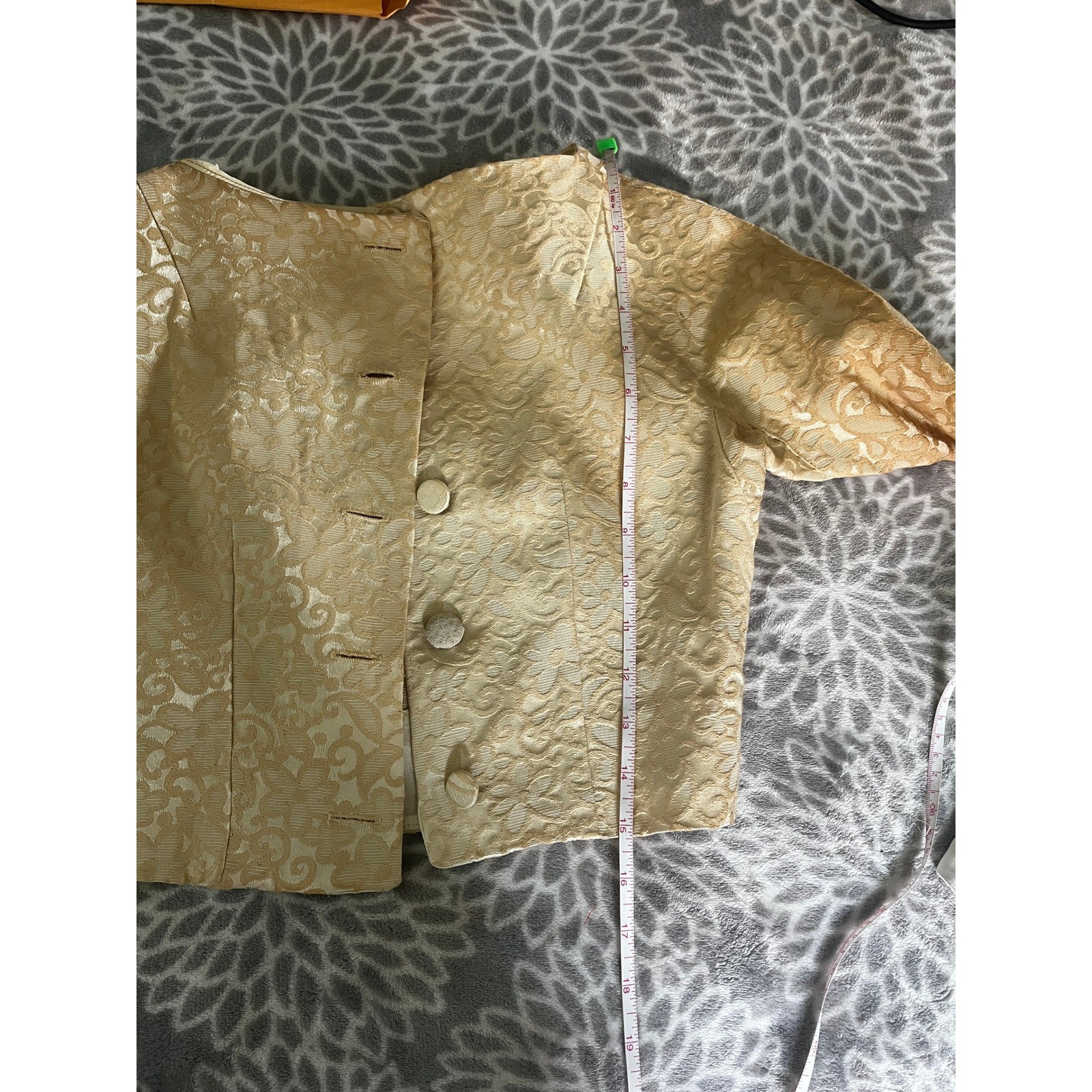 Vintage Gold Floral Brocade Cropped Jacket XS Back Bows Pinup Mid Century Modern