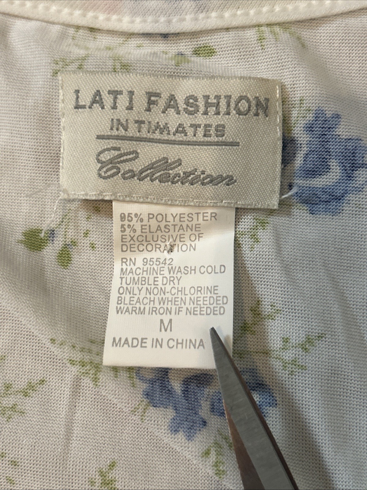 Vintage Lati Fashion Floral Night Gown Lace Details Blue Sleepwear Light Large