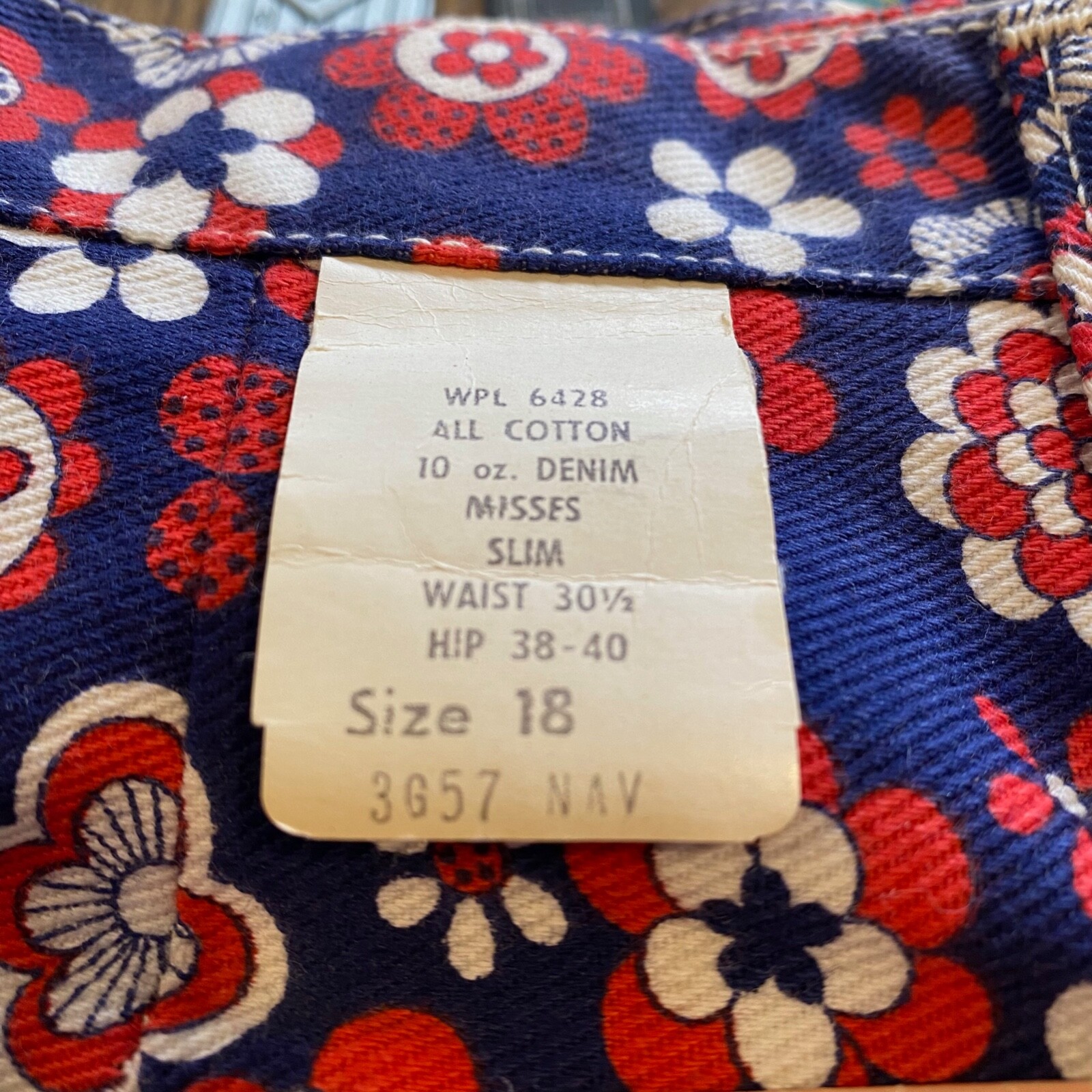1960s Deadstock Vintage MAVERICK Blue Bell Sanforized Jeans Floral Print Denim