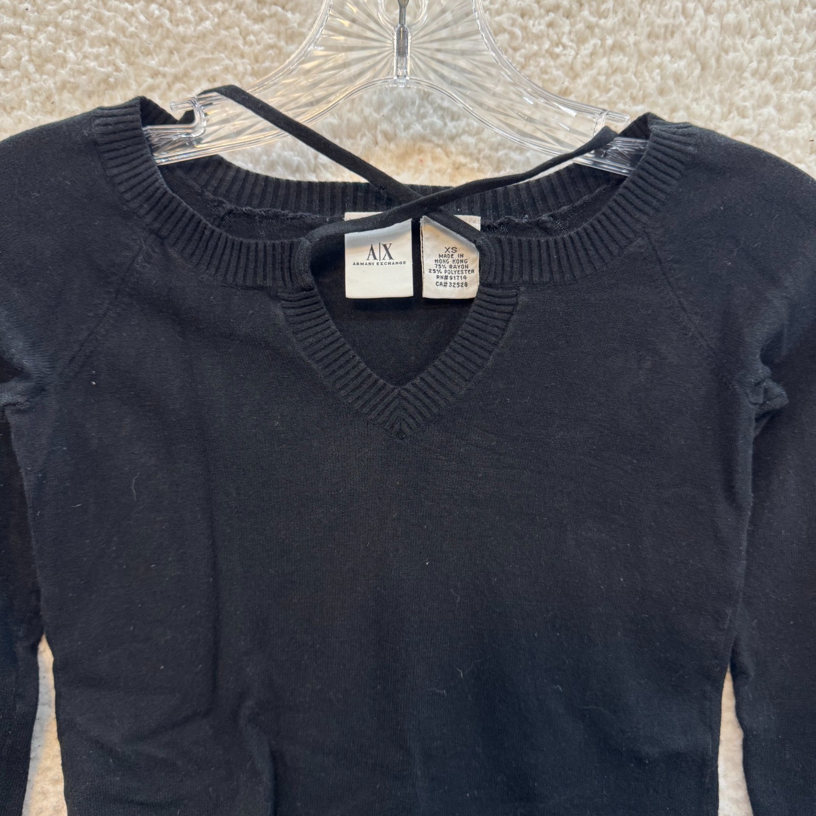 Y2K Vintage Top XS Black Knit Long Sleeve Criss Cross Keyhole Neckline Corpcore