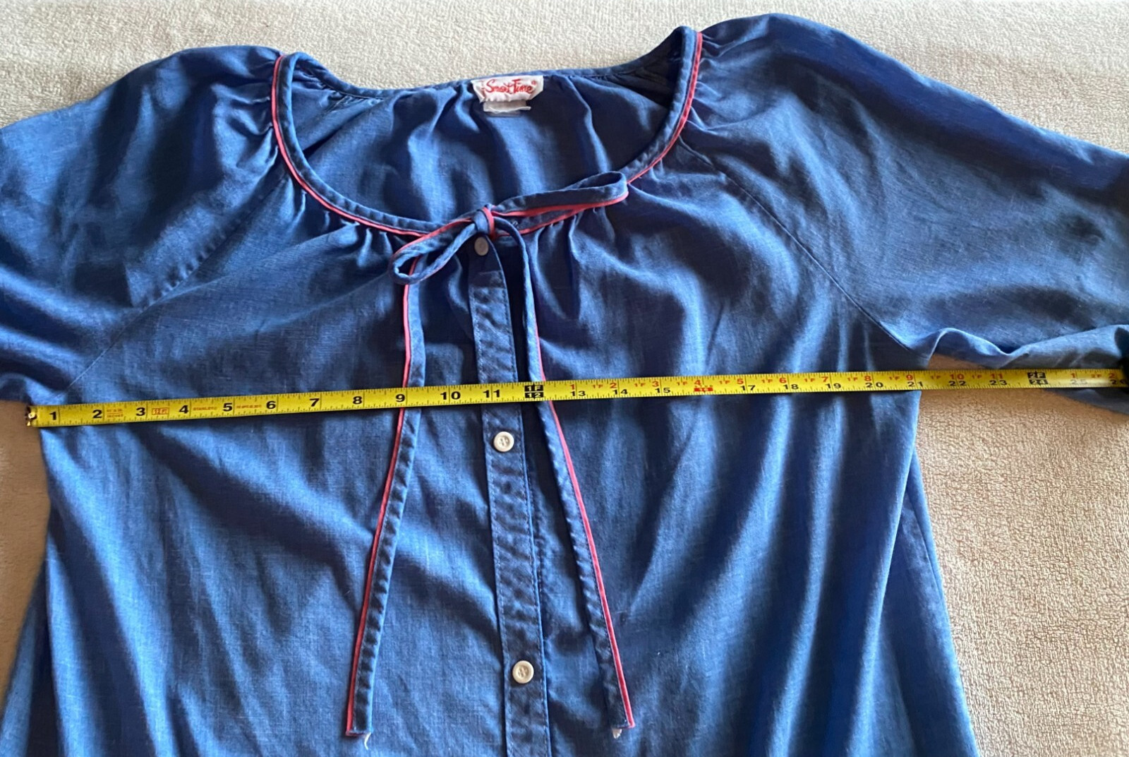 Vintage Smart Time Small Duster Robe House Dress Blue Snap Up Flower Union Made