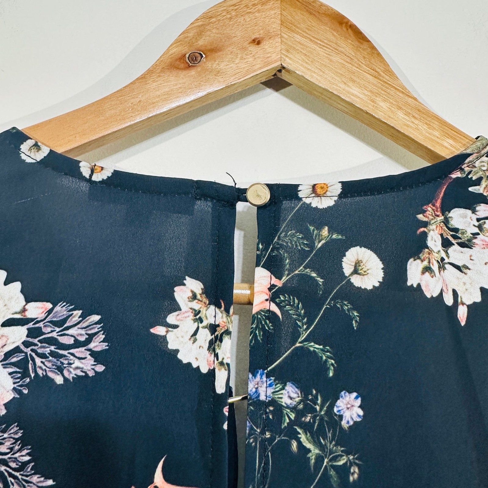 Sheike Floral Long Sleeve Blouse Top 12 Gold Pin Navy Blue Pink Elegant