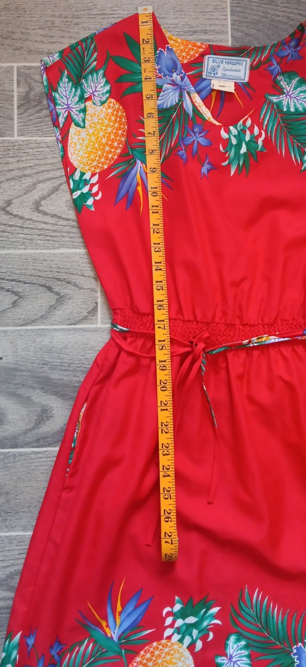 Vintage Blue Hawaii Sportswear Honolulu Womens Small Red Floral Pineapple Dress