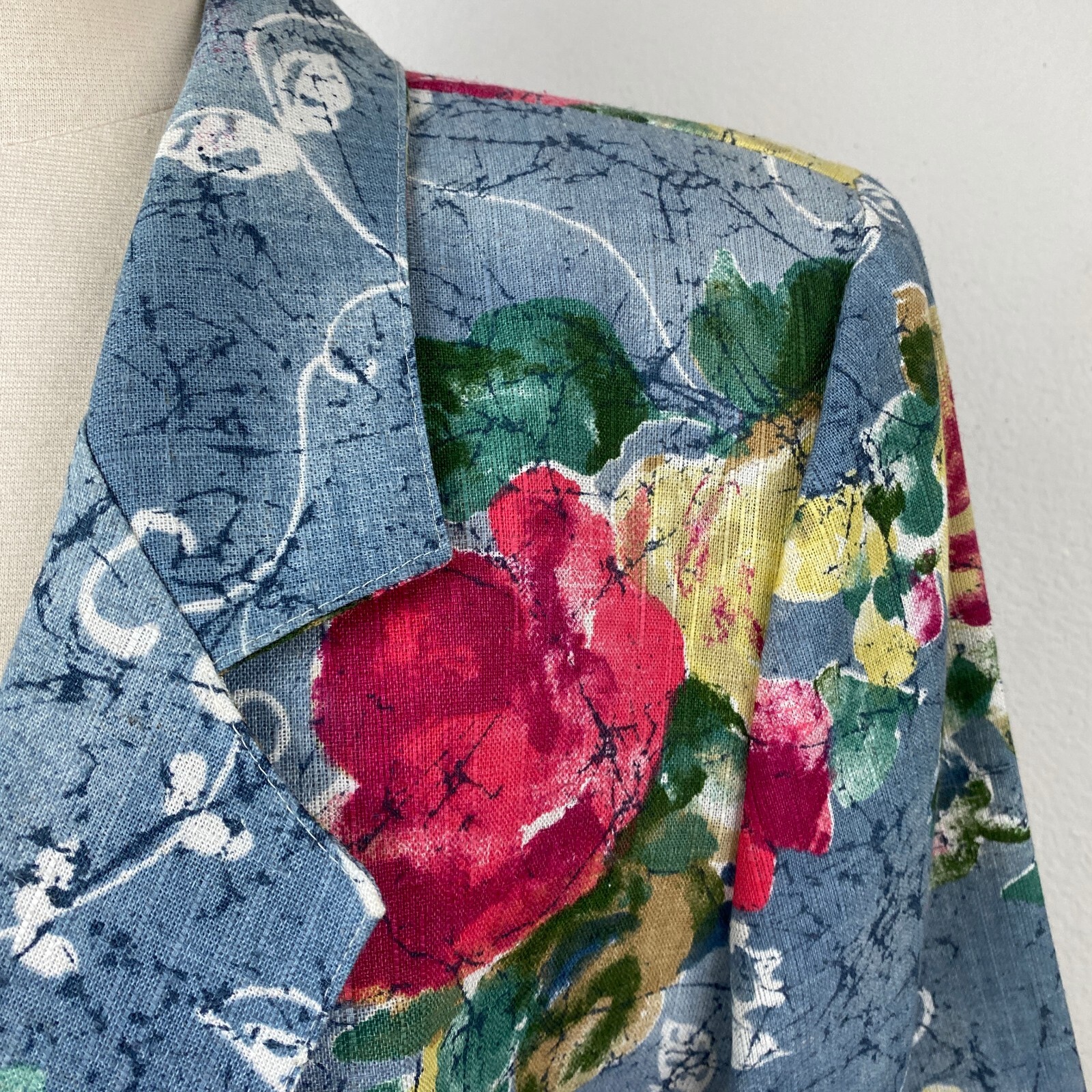 90s Y2K Danielle B Blue Woman 12 Floral Blazer Rayon Flax Cottagecore Career Art