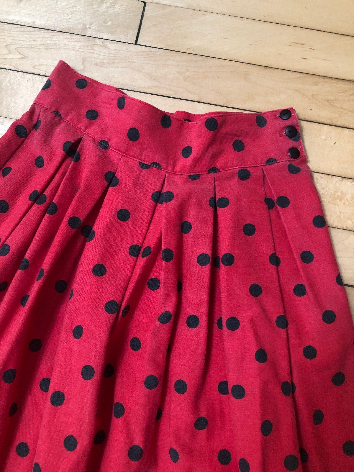 Vintage You Babes By Fritzi Red Black Polka Dot Skirt Midi Juniors Size 3 XS