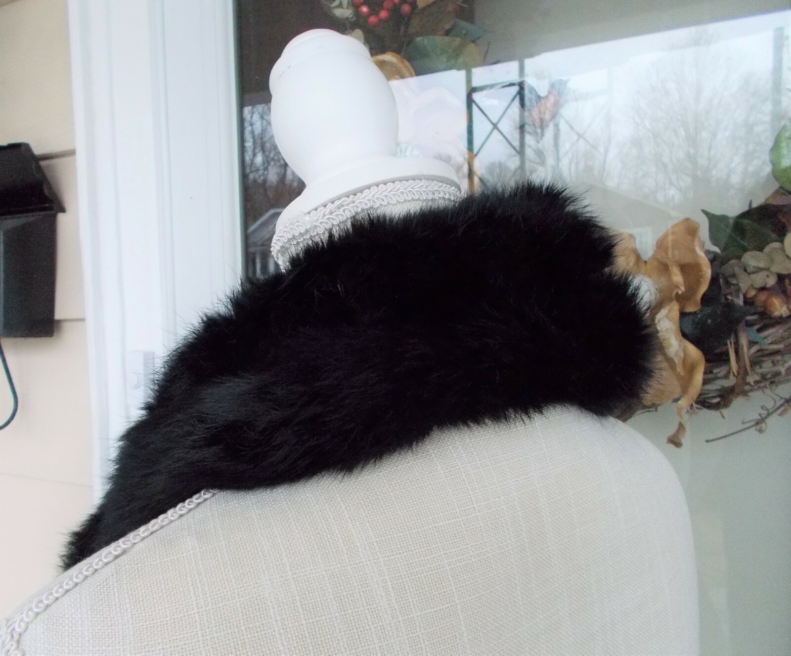 Vintage Soft Black Rabbit Fur Collar Scarf 30″ Long XS to 2X Lovely