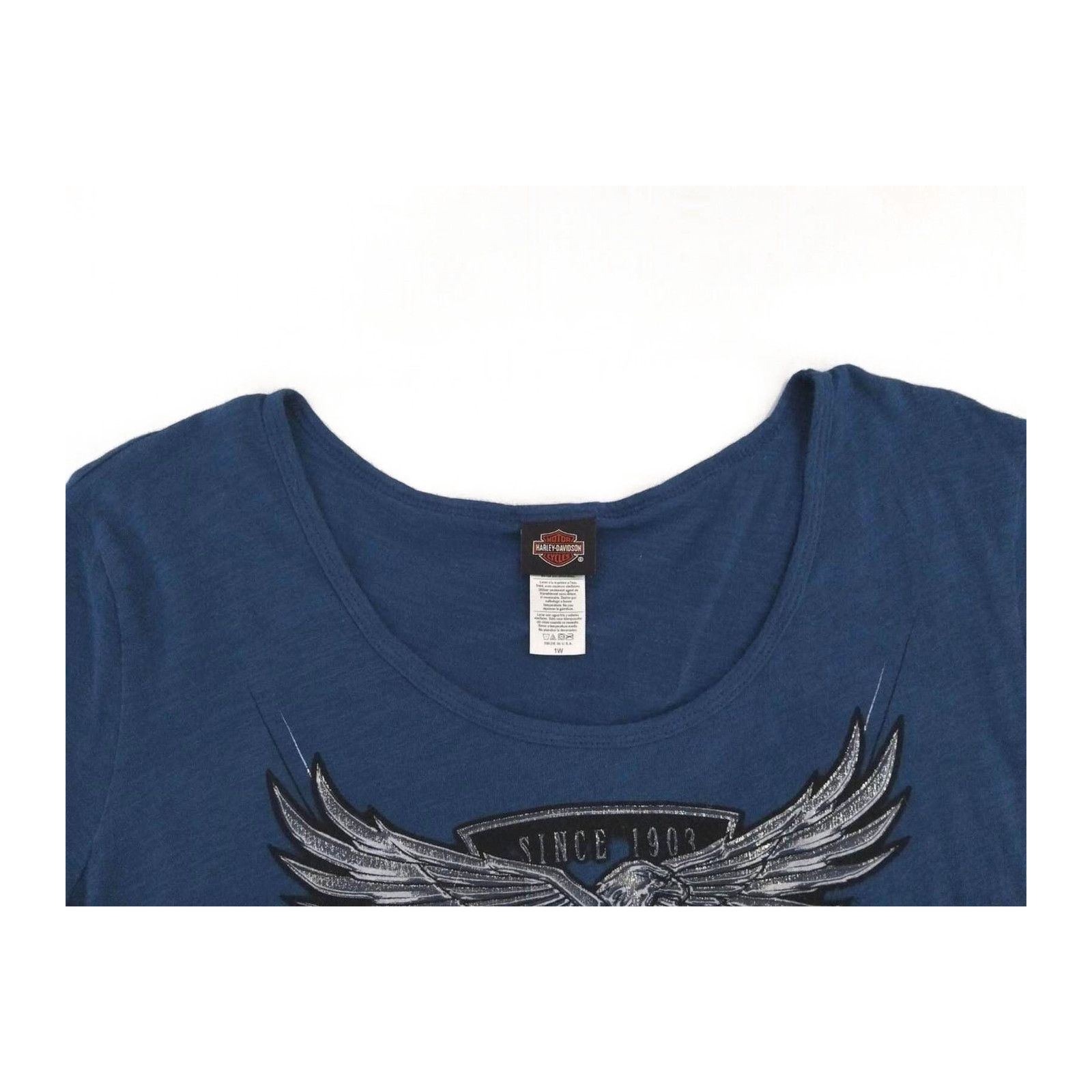 Harley Davidson Women’s Glitter Logo Short Sleeve T Shirt Blue XL