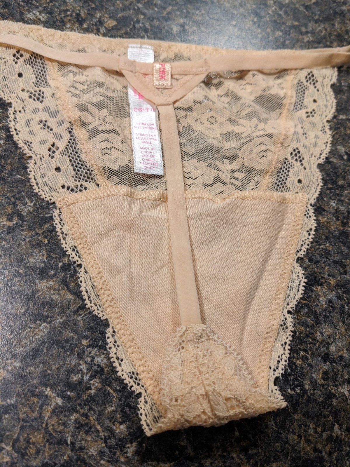 2013 PINK by Victoria’s Secret Extra Low Rise V-String Lace nude panties thong