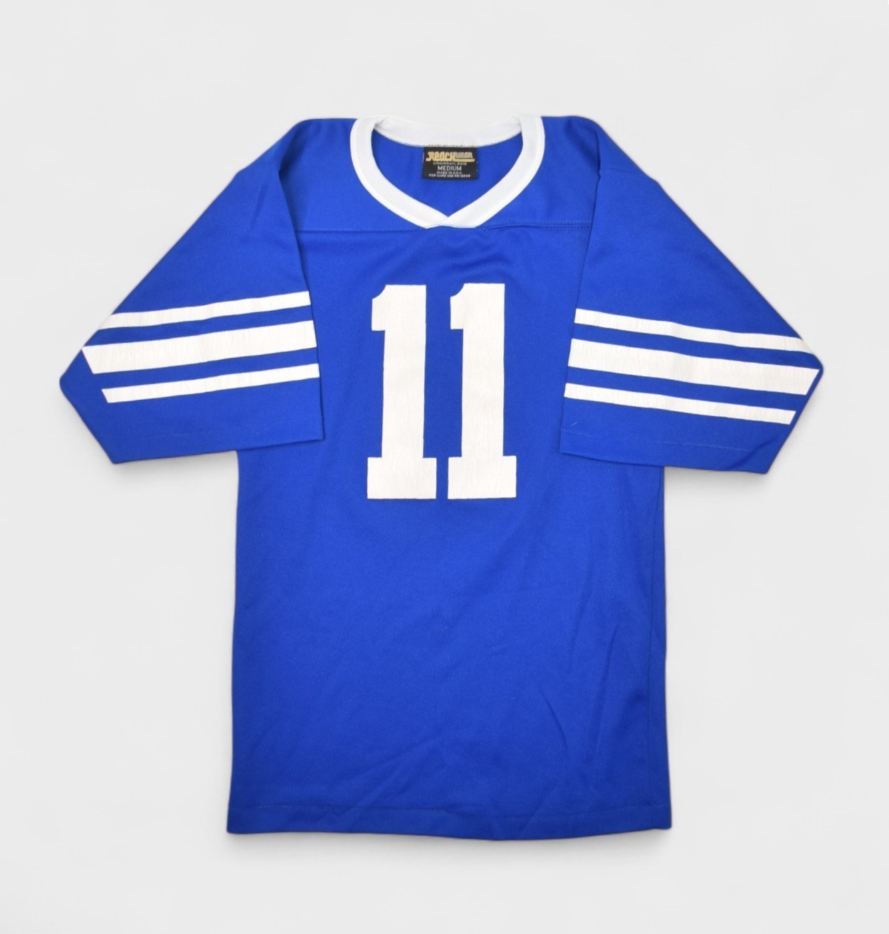 Vintage 80s Jersey Womens S Blue Striped Sports Reachwear Made in USA Football