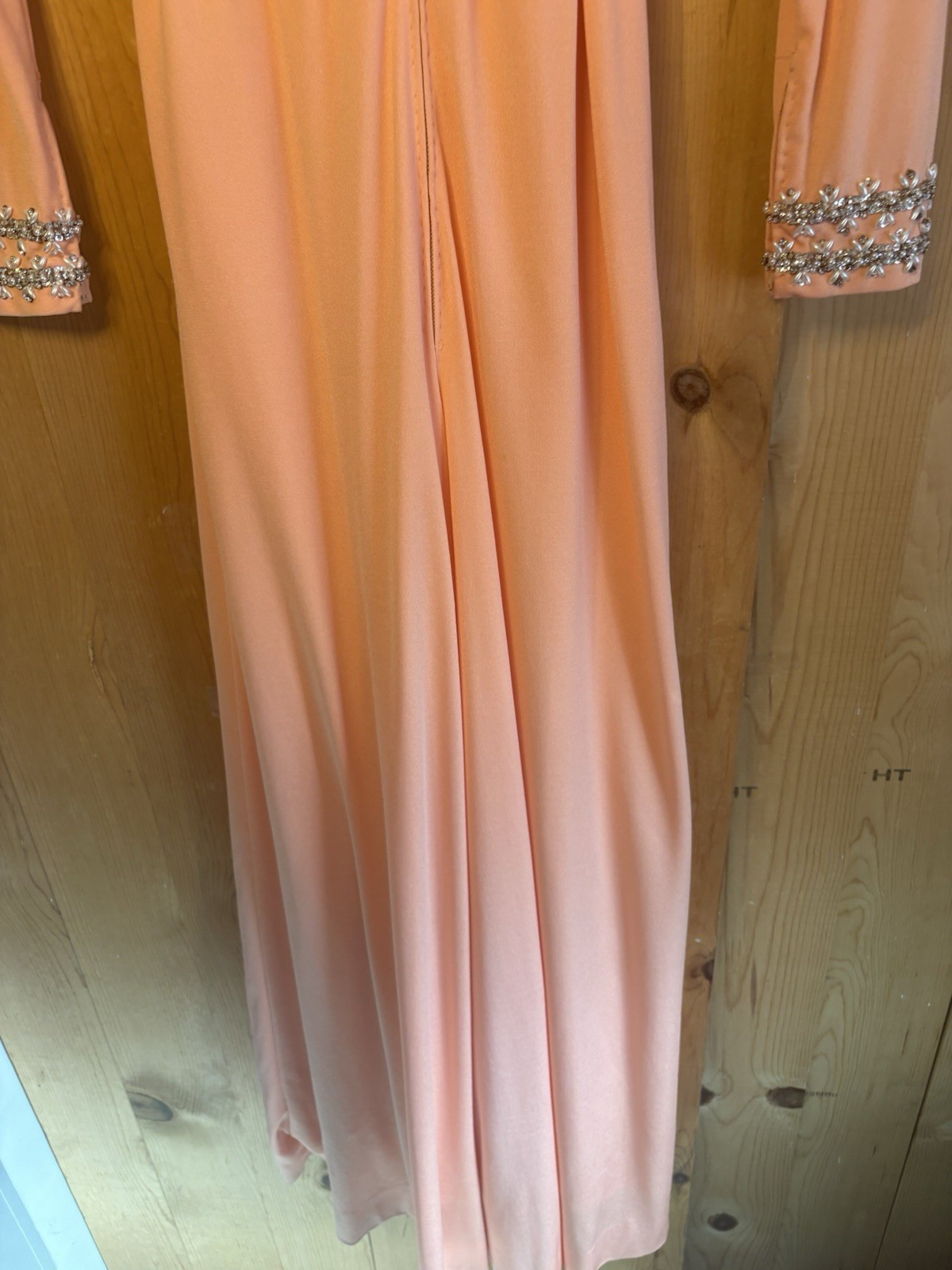 VTG 60-70s Victoria Royal Ltd Blue Beaded Embelished Peach Jumpsuit XS/S FLAWS