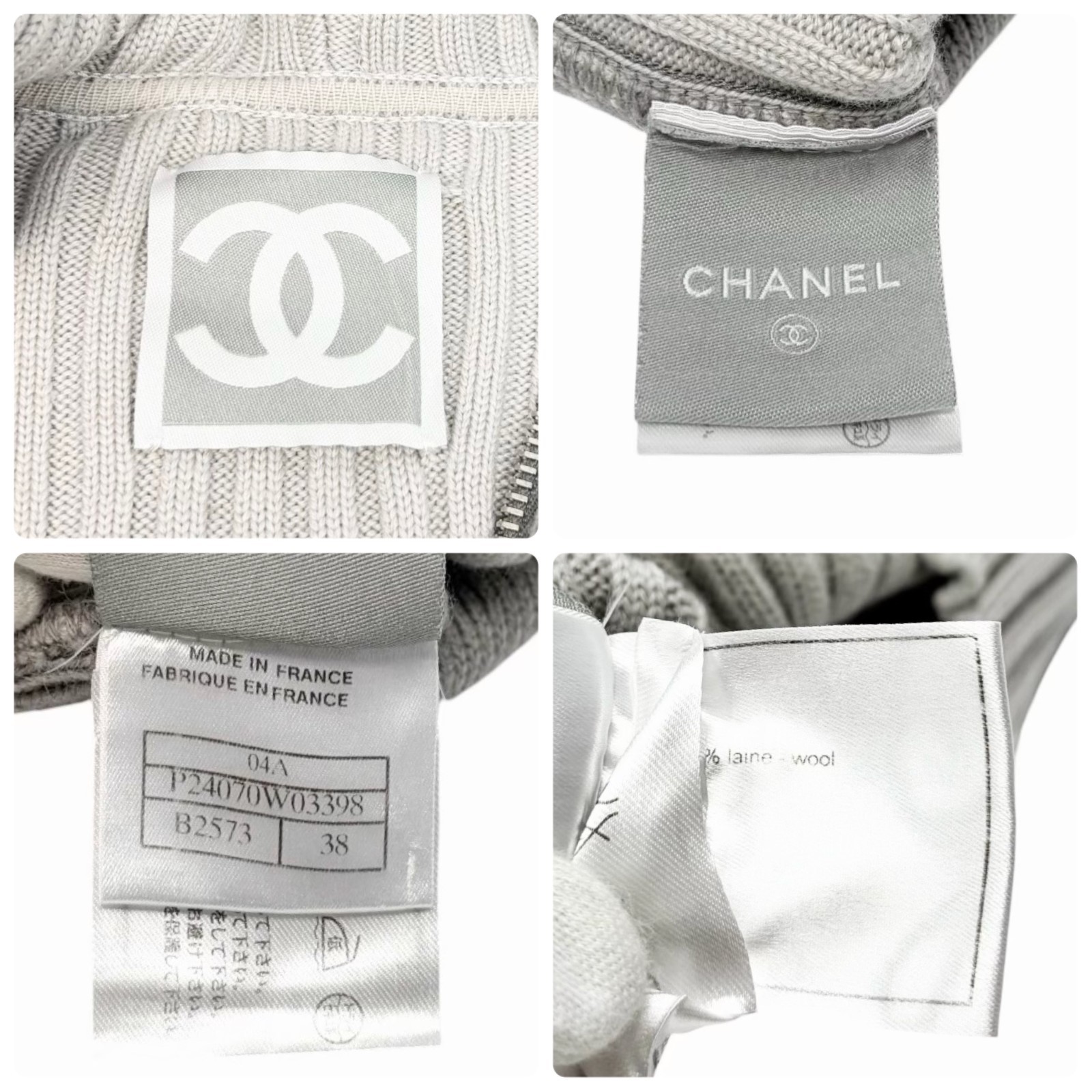 CHANEL Sport Vintage 04A CC Logo Knit Zip Hoodie Jacket Top #38 Gray 901826