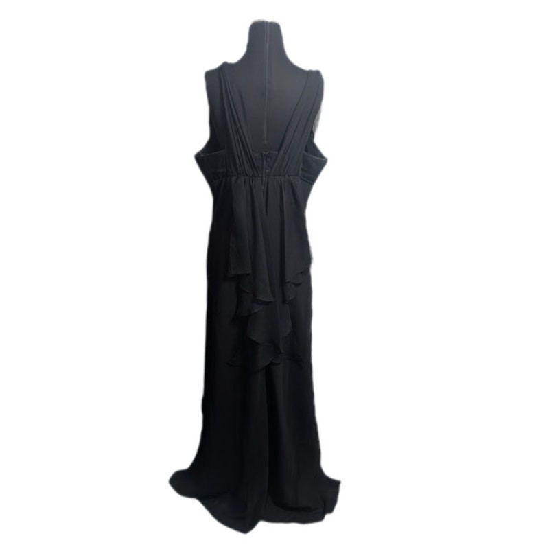 Y2K Eureka Black Chiffon & Taffeta Draped Formal Gown Dress Sz 2XL Goth Prom G2