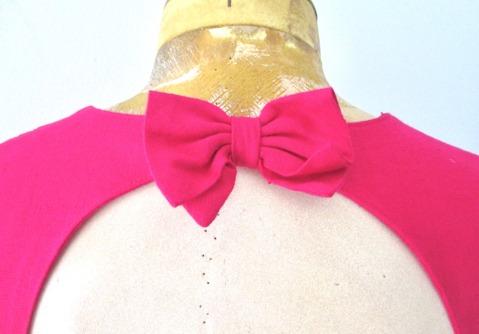 Vtg 80s Lanz Hot Fuchsia Pink Drop Waist Tea Dress Back Cutout Bow Pockets 6