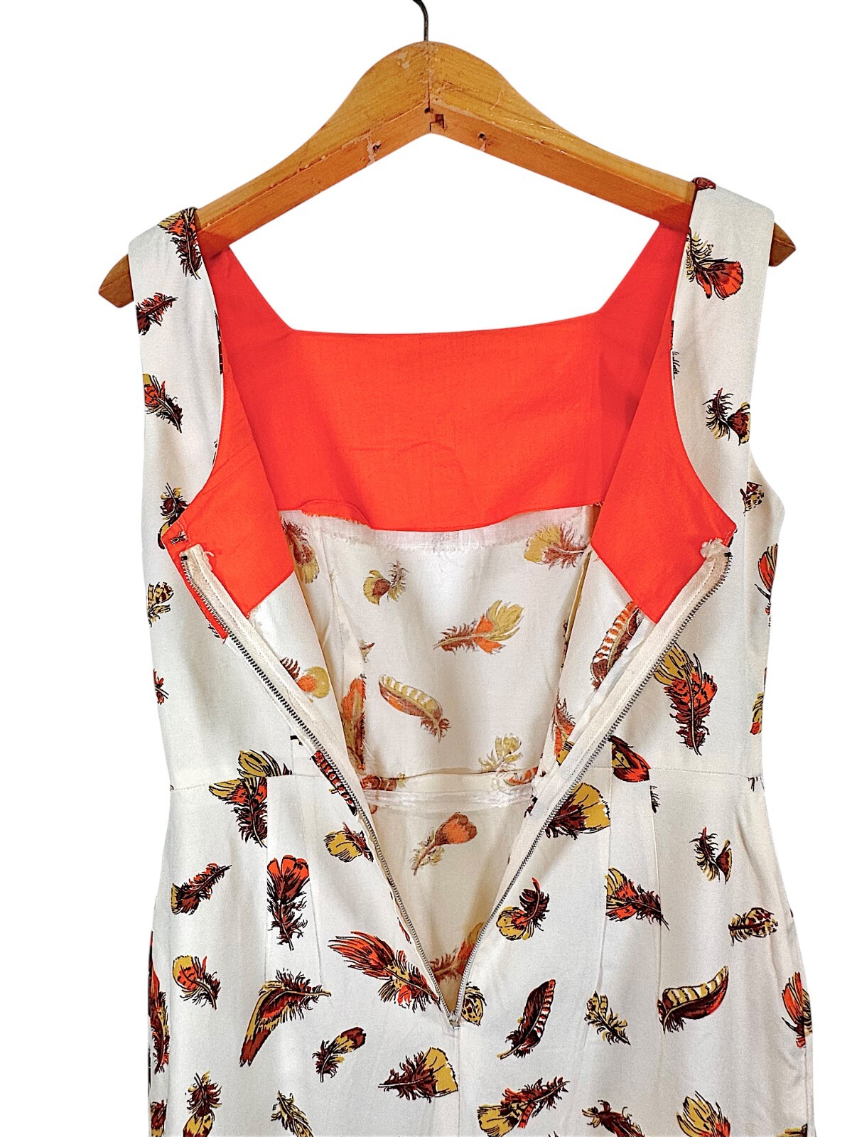 Vintage Cover Girl of Miami Feather Print Retro Sheath Dress