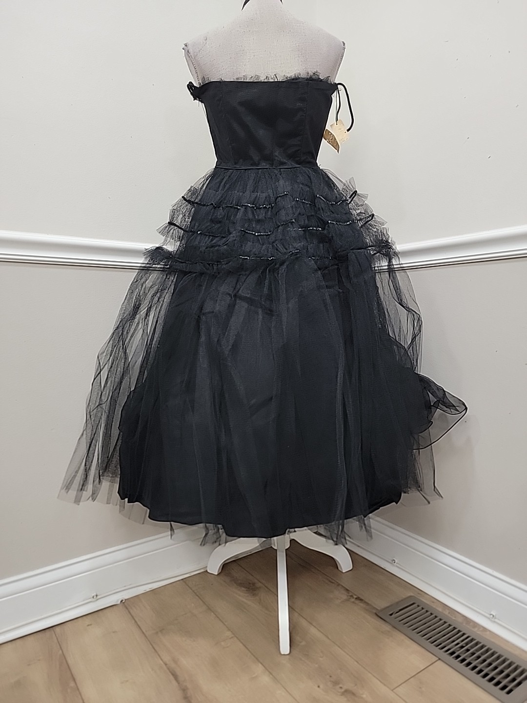 VTG 1950s Mid-Century Black Tulle Party Dress Nipped Waist New Look NWT