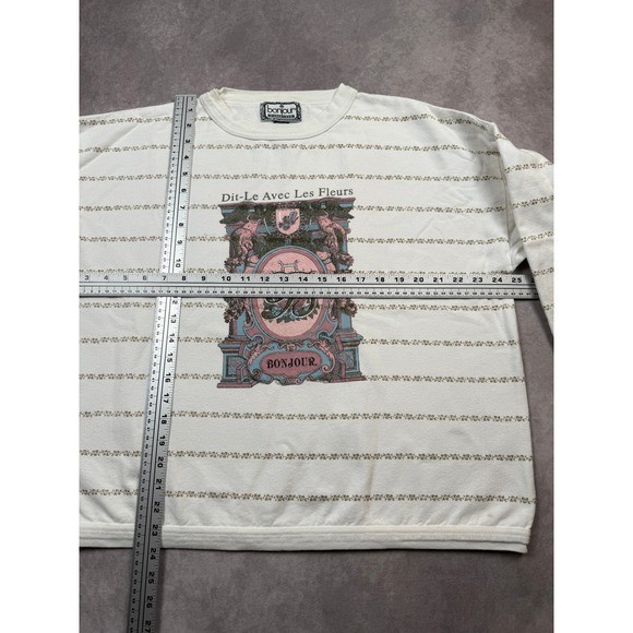 VTG Bonjour International White Floral Print Sweatshirt S Cottagecore French
