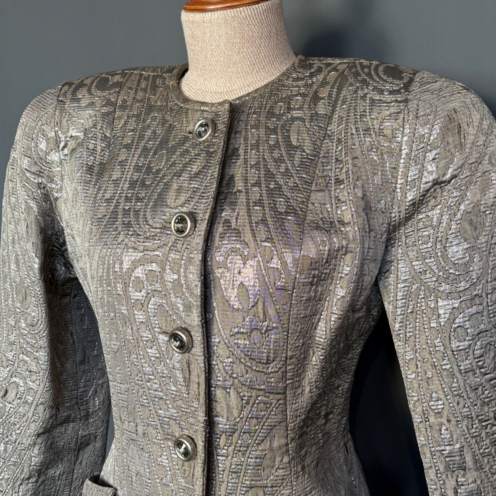 Victor Costa Brocade Skirt Suit | Metallic Paisley | Sz 10 | Vintage 1980s