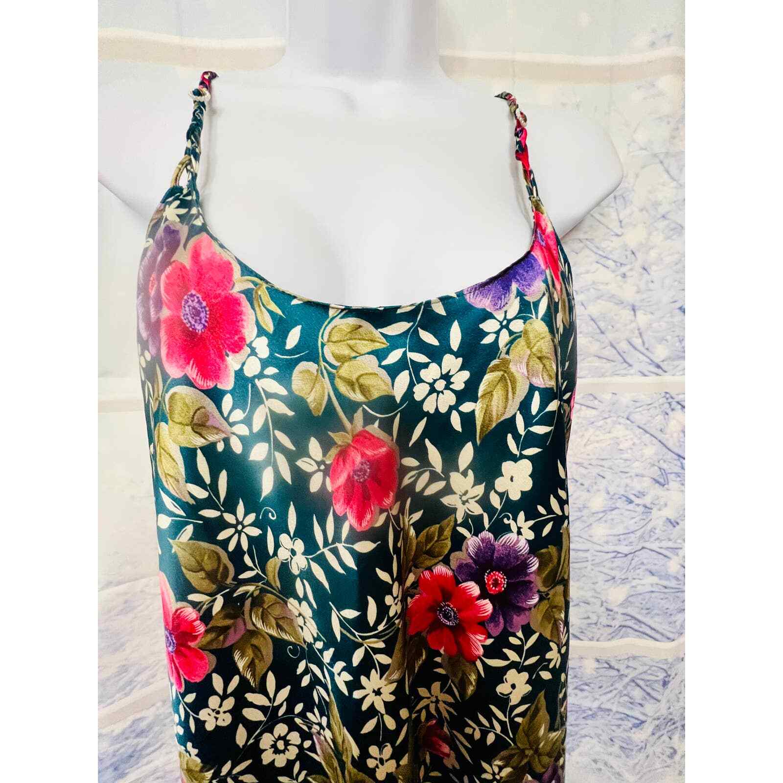 Dentelle Floral Midi Nightgown Vintage Satin Chemise Lingerie