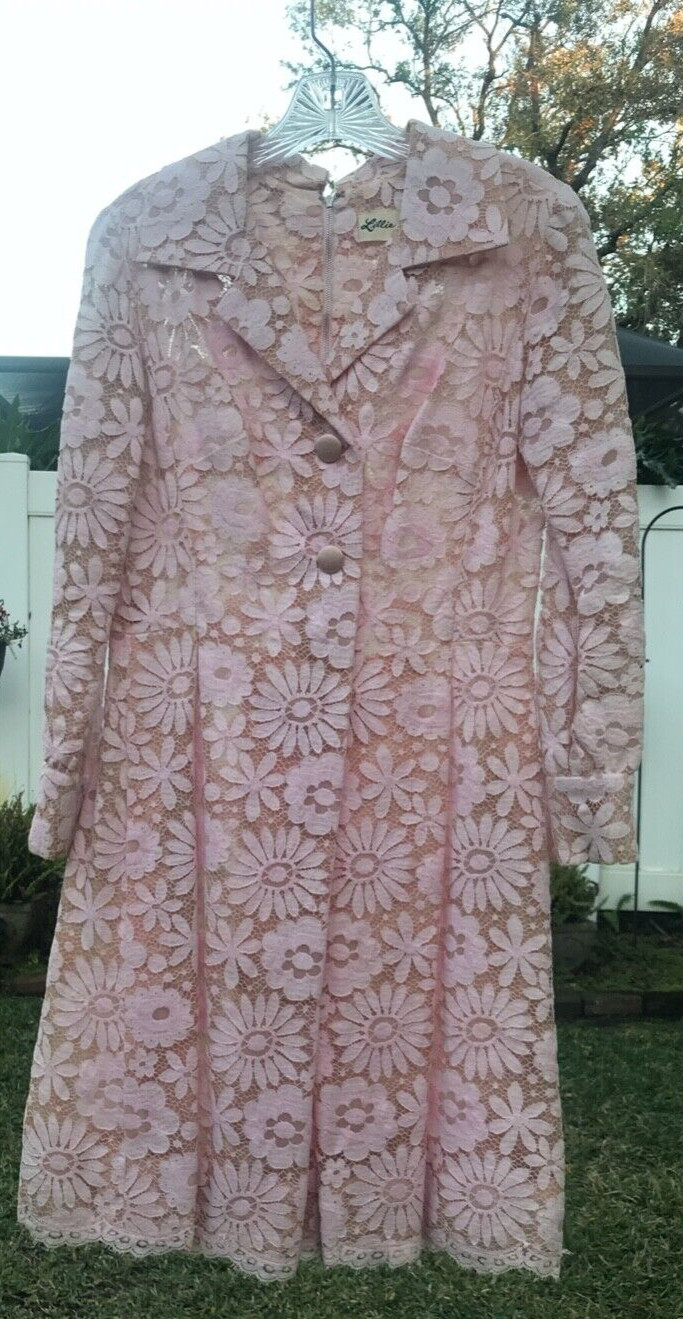 Vintage Lillie Rubin 1960’s Mini Dress Pink Lace/Lined Hippie Costume As Is