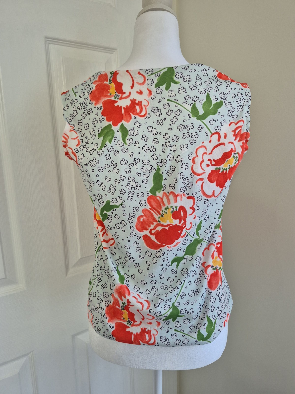 VTG 1970s Bleeker Street 2pc Twin Set Poppy Floral Shirt Tank -M