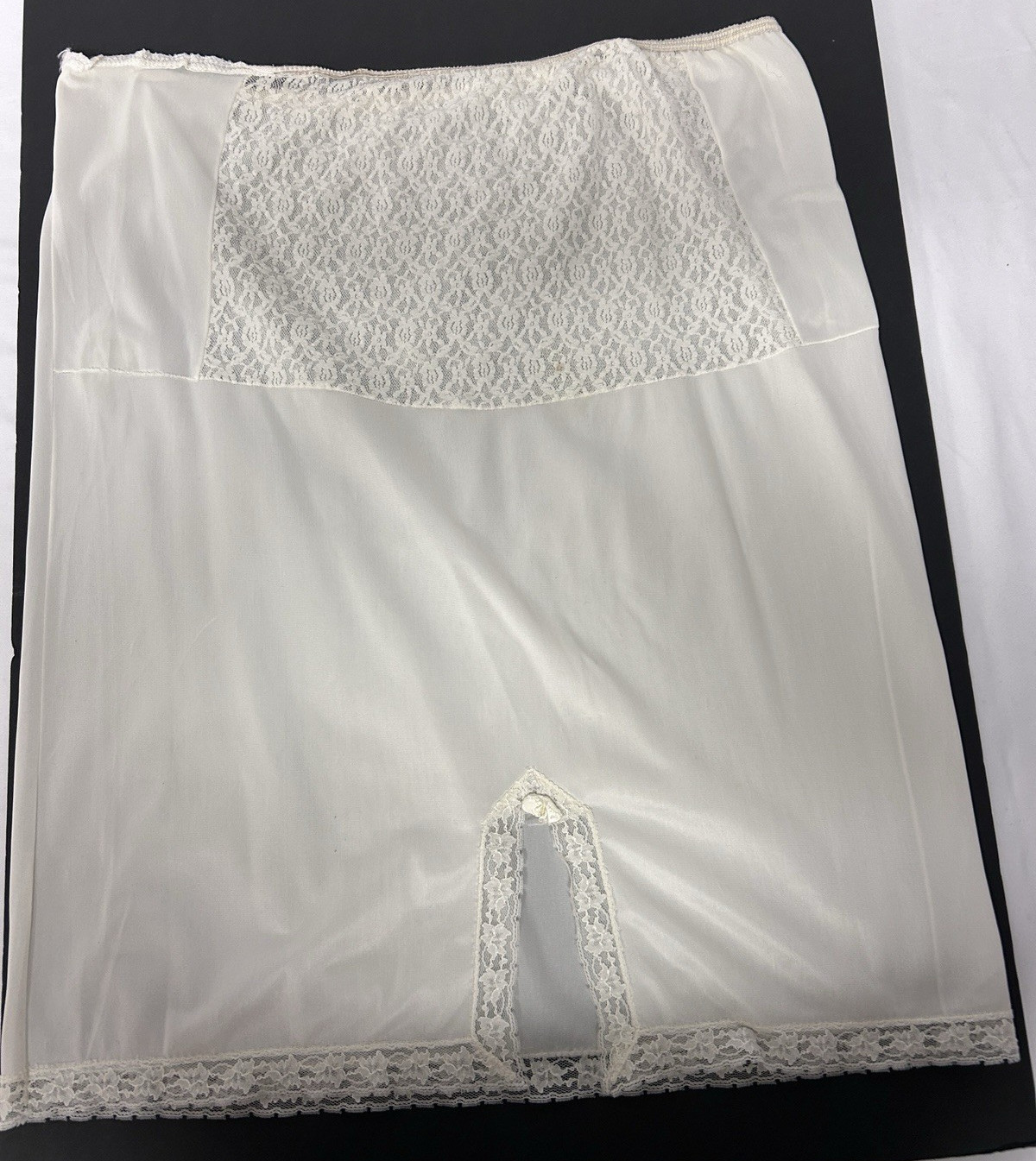 VTG 60’s Maternity Women’s M/L 34″ Waist Stretch White Skirt Slip Lace Hem EUC