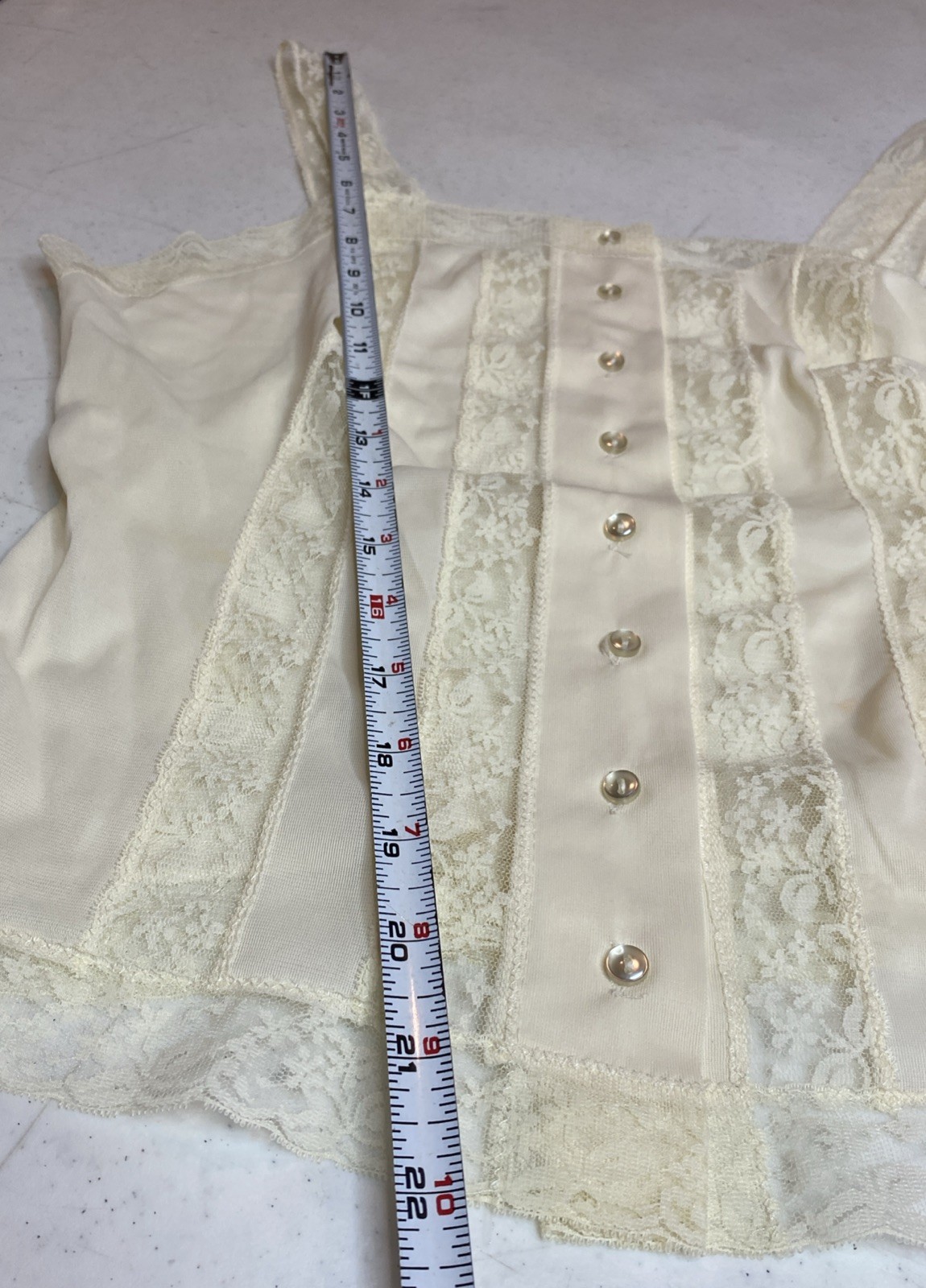 Vtg Nylon Corset Style Ivory Nylon Lace Button Front Lingerie Tank Top