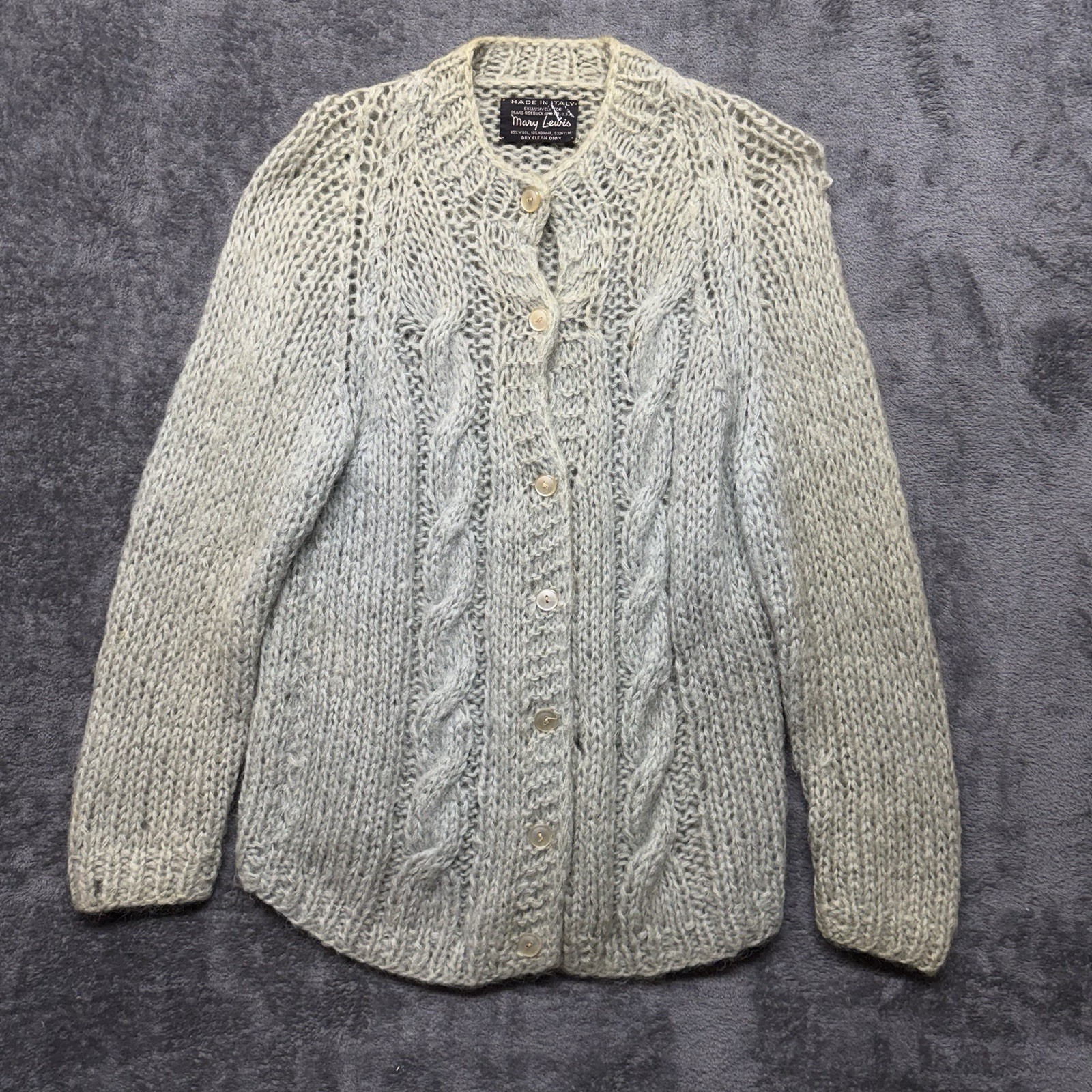 Vintage Mary Lewis Sears Cardigan Women Small Green Wool Mohair Wool Blend 60s
