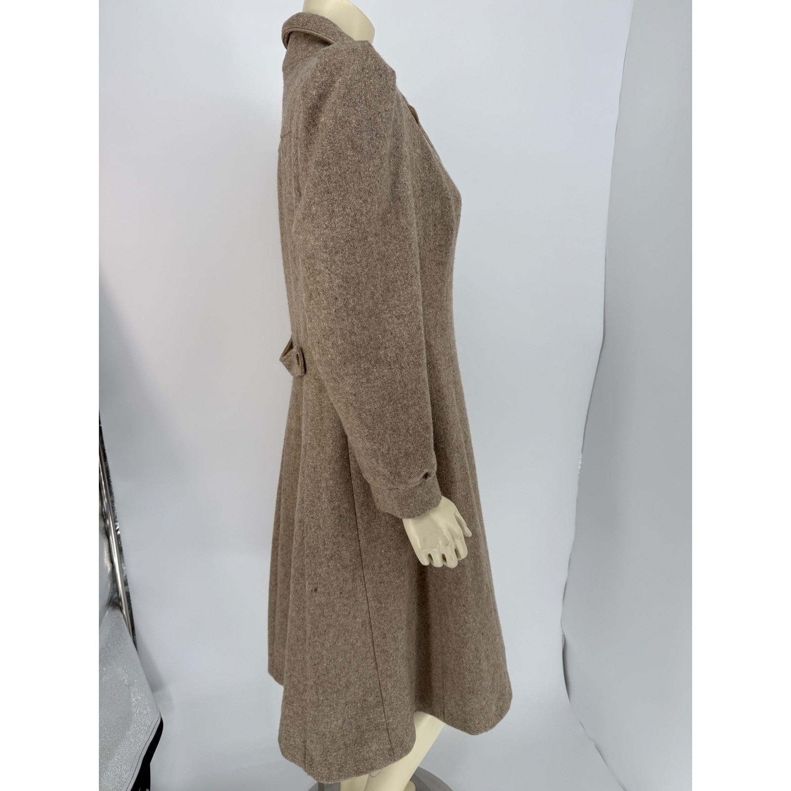 Vintage 1970s ILGWU Wool Princess Coat Taupe Midi Union Made USA Womens M
