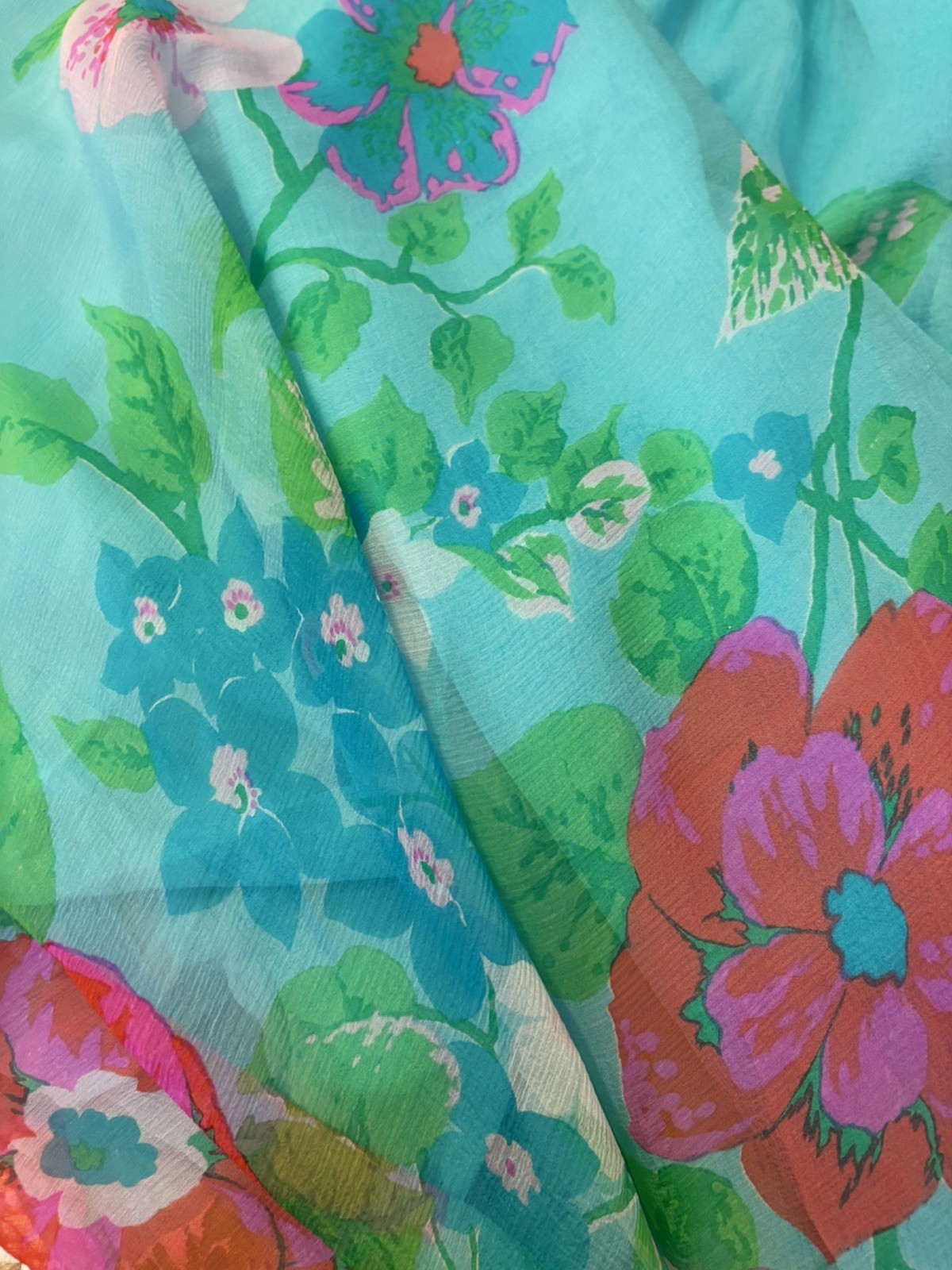 VTG Caroline Charles London 100% Silk Maxi Dress M/L 8-12 Sheer Floral Overlay