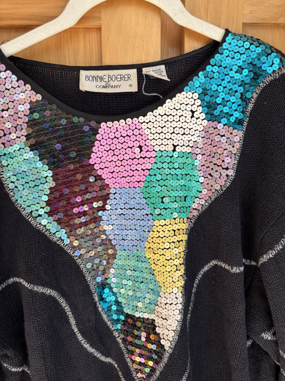 Bonnie Boerer Vintage 80s Sequins Sweater Women’s Med Cotton Ramie