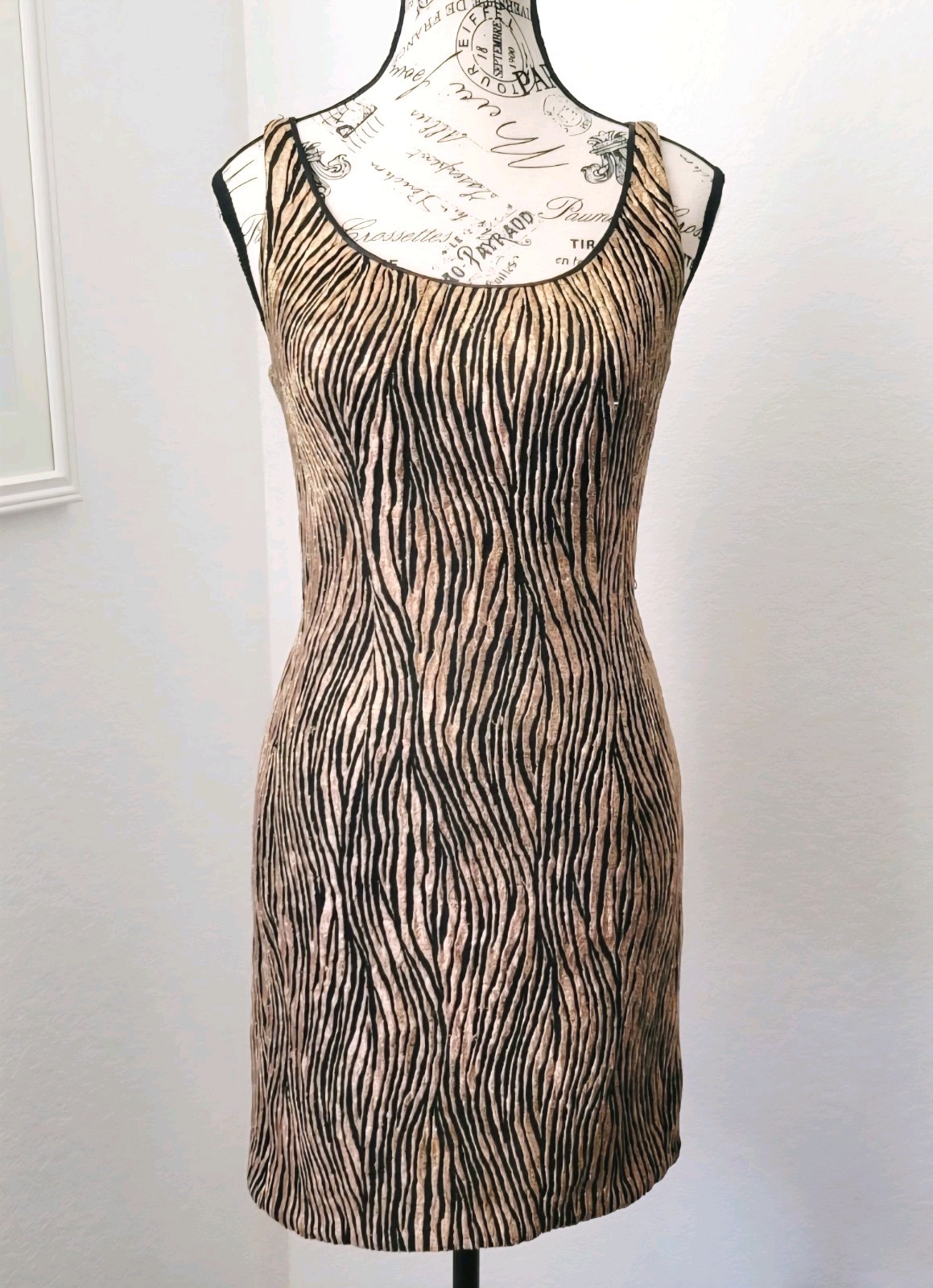 Vintage 60s 70s Cocktail Mini Dress Mod MCM Gold Lurex Animal Print Small Berlin