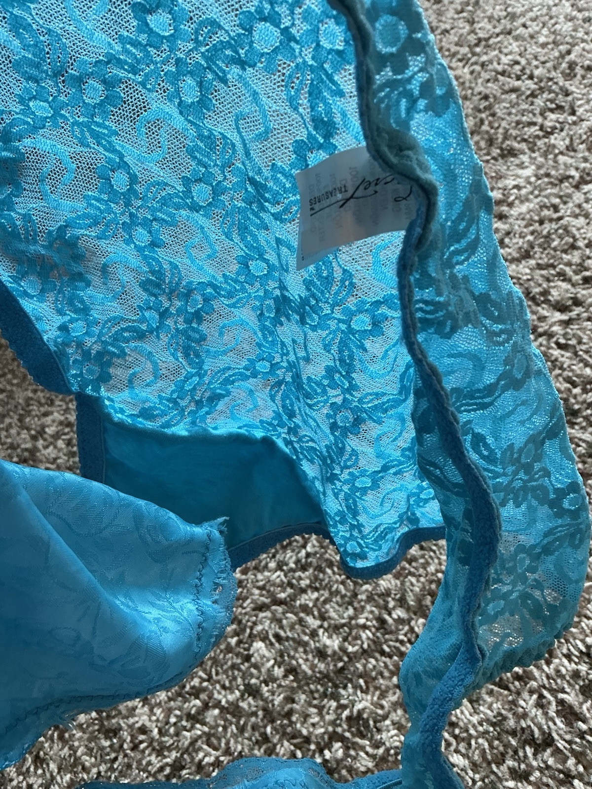 Vintage Secret Treasures Panties Size 7 Electric Blue Bikini Lace Back Glossy