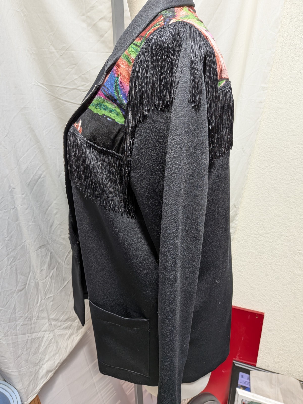 Sz 14 Single Button Blazer Applique Unique Embroidered Designs Southwest Fringe