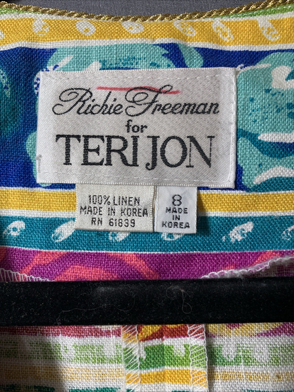 Vintage Rickie Freeman Teri Jon Linen Jacket Silk Skirt Suit Set Colorful sz.8