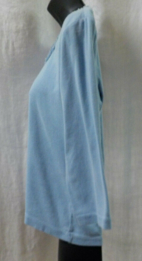CRAZY HORSE Liz Claiborne Vintage 90’s Knit Top Size L Blue Cotton Ruffle Scoop