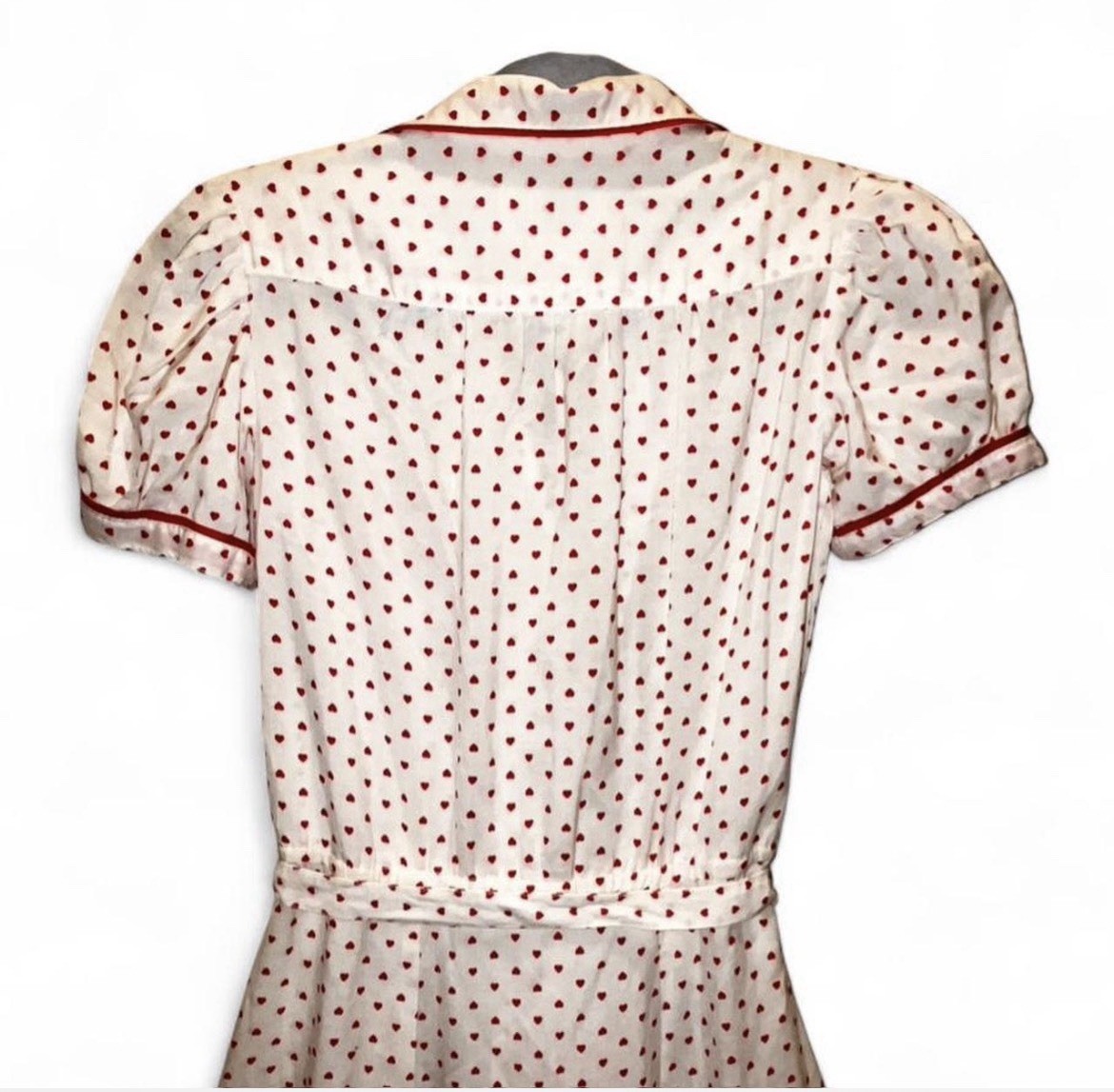 Foxy Lady SF Vintage 50s-Inspired Heart Polkadot Dress W/ Sash 70s Era Sz 3/4