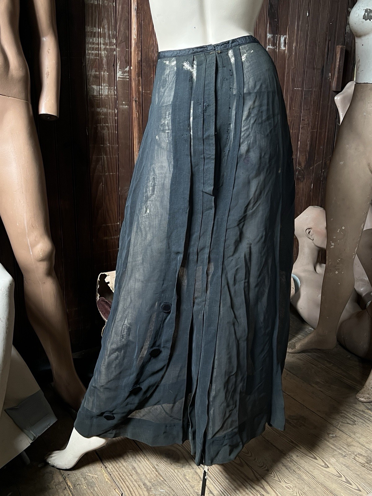 Antique As is Mesh Skirt Net Sheer Heavy Button Slip Long Pleat Cutter Petticoat