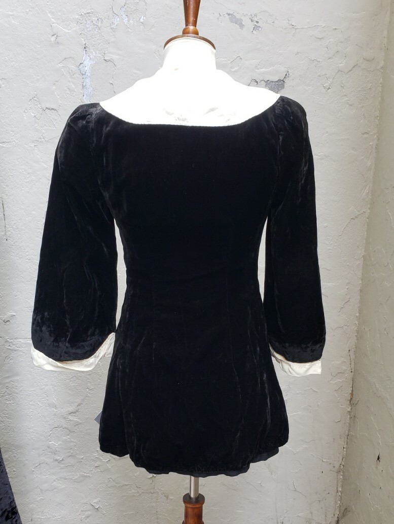 Vtg 1930s Black White Silk Velvet Blouse Deco Tailored Dress Jacket Bell Sleeve