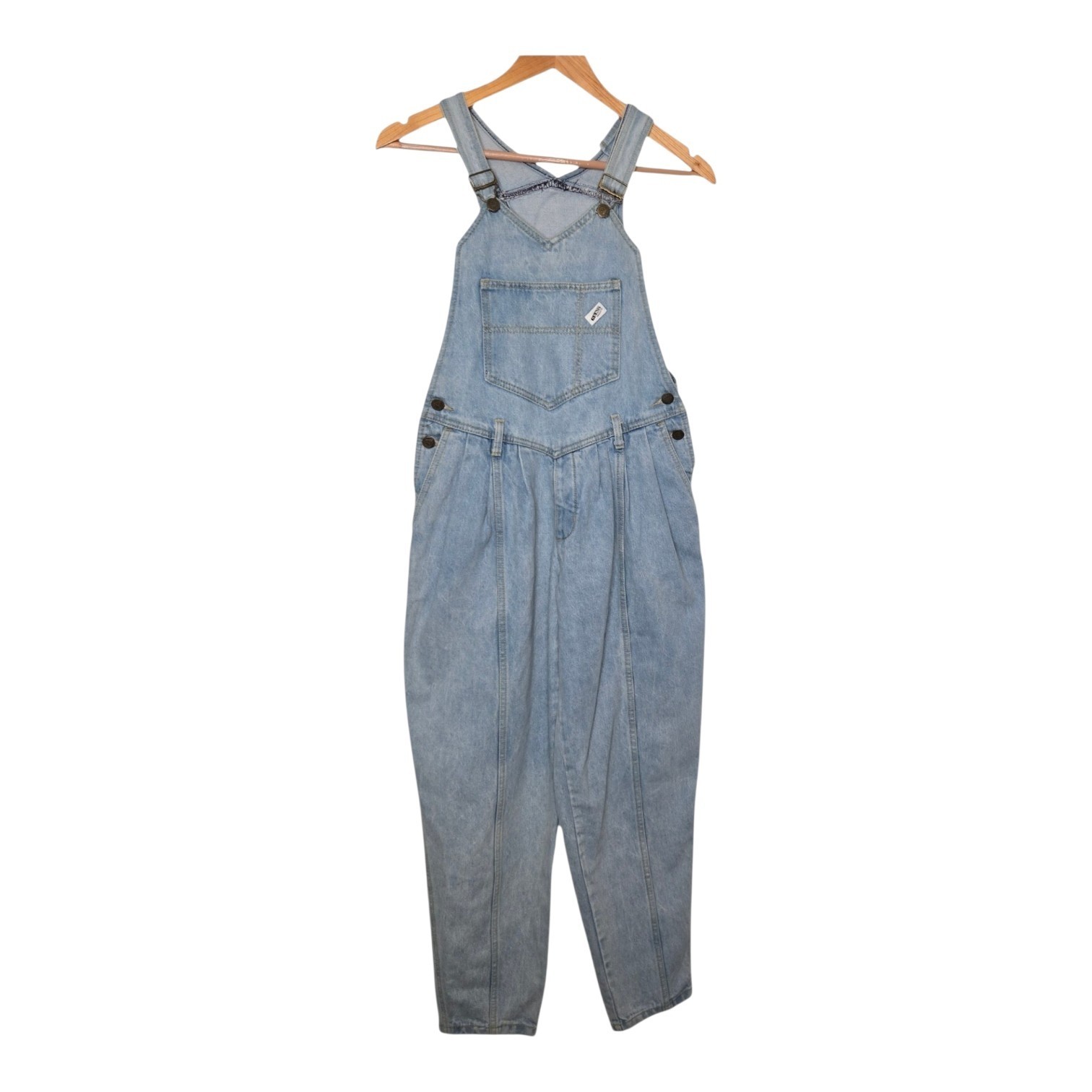 Vintage Guess By Marciano Womens 1980s Light Wash Pleated Denim Jean Overalls 1