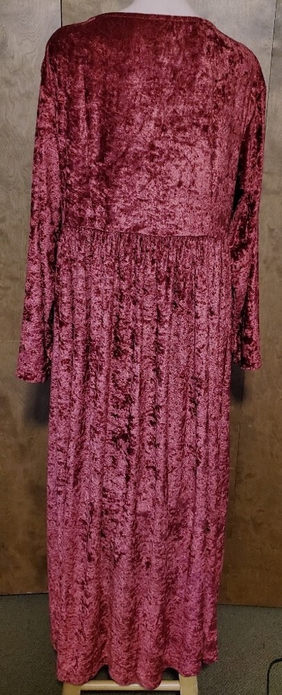 Vintage Moda Int’l Crushed Velvet or Velour Maroon Dress, Made in USA, Sz. 14