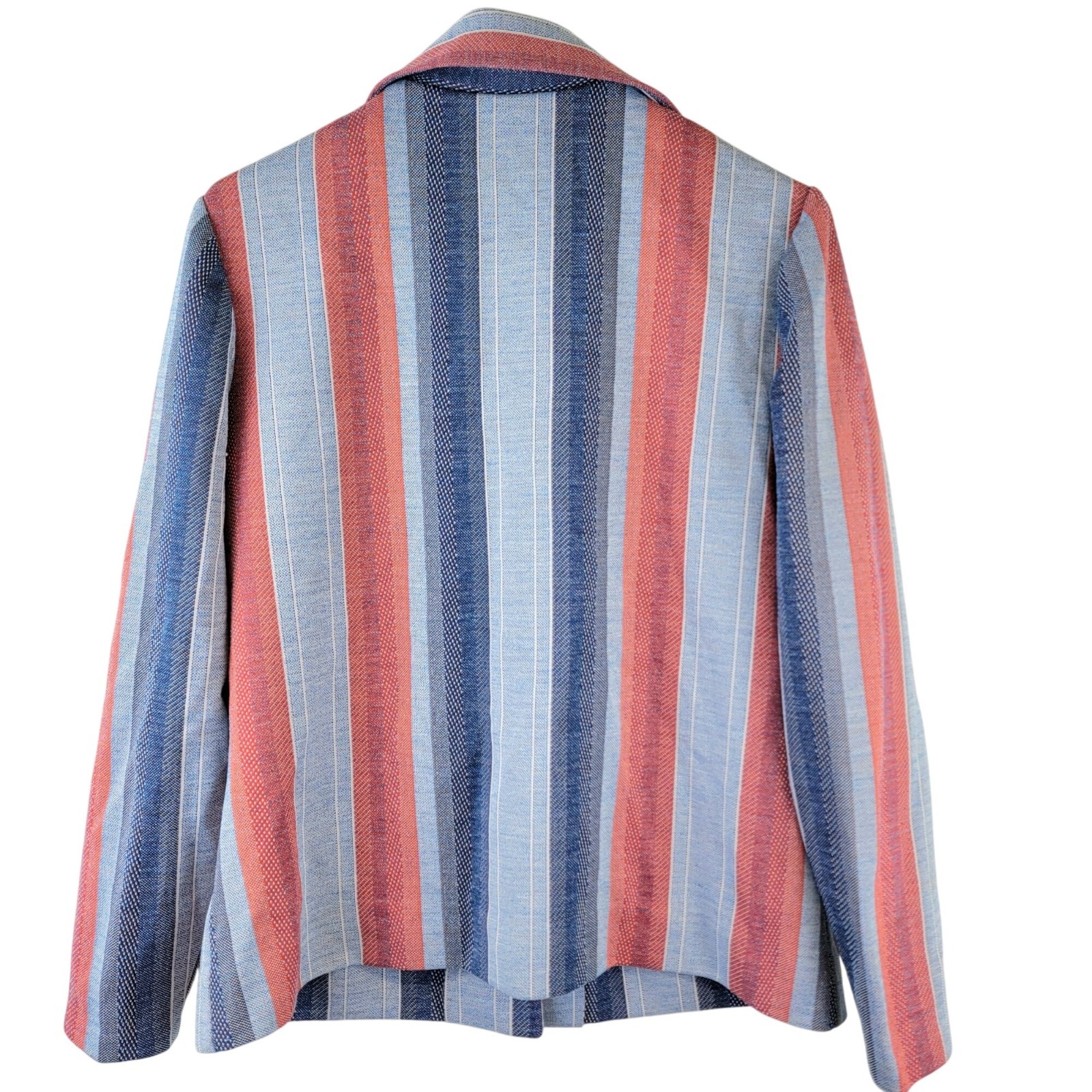 Vintage 70s Stripe Shirt Jacket Women Medium Pink Blue Collar Button Lightweight